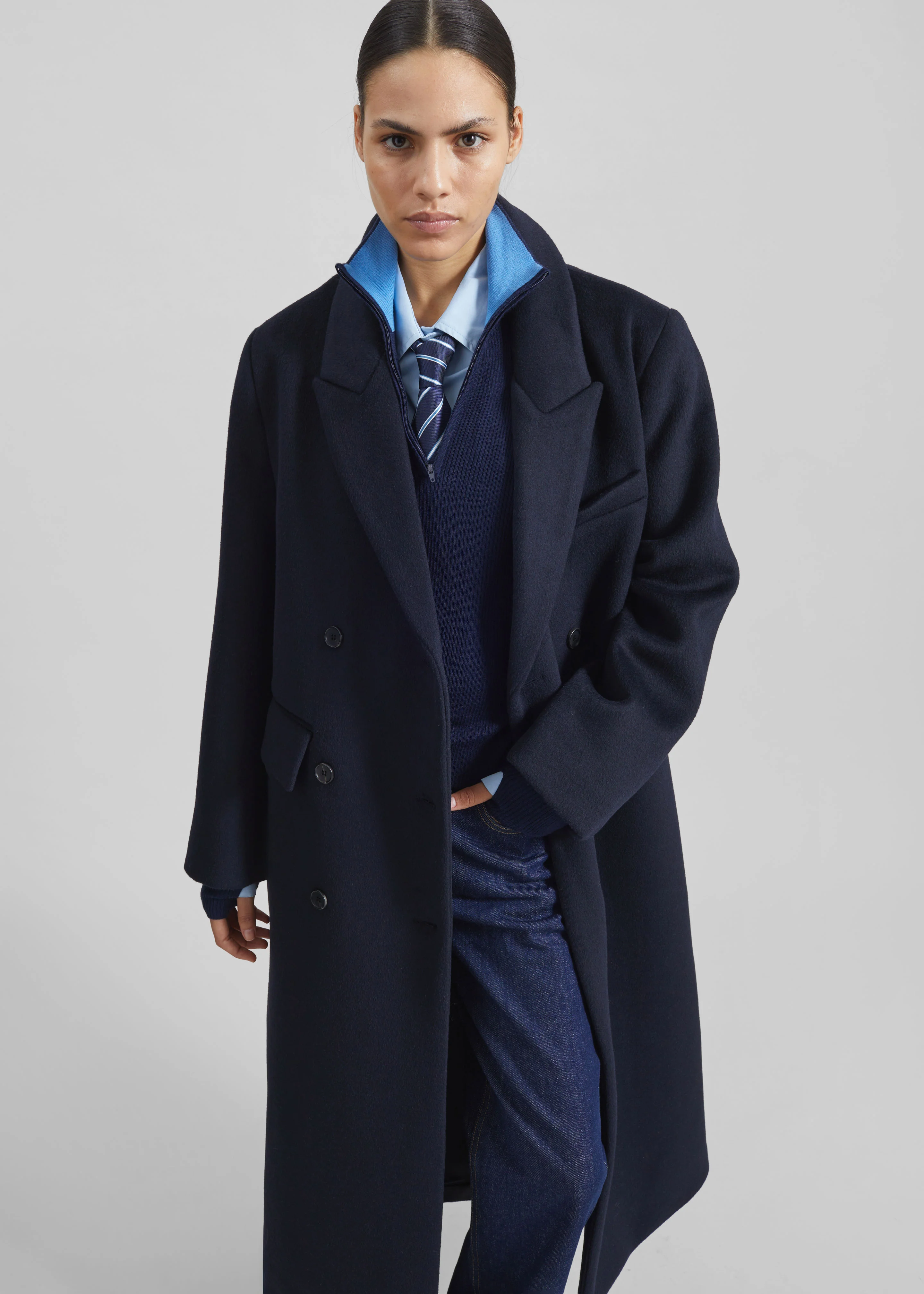 Atlin Wool Double-Breasted Coat - Dark Navy