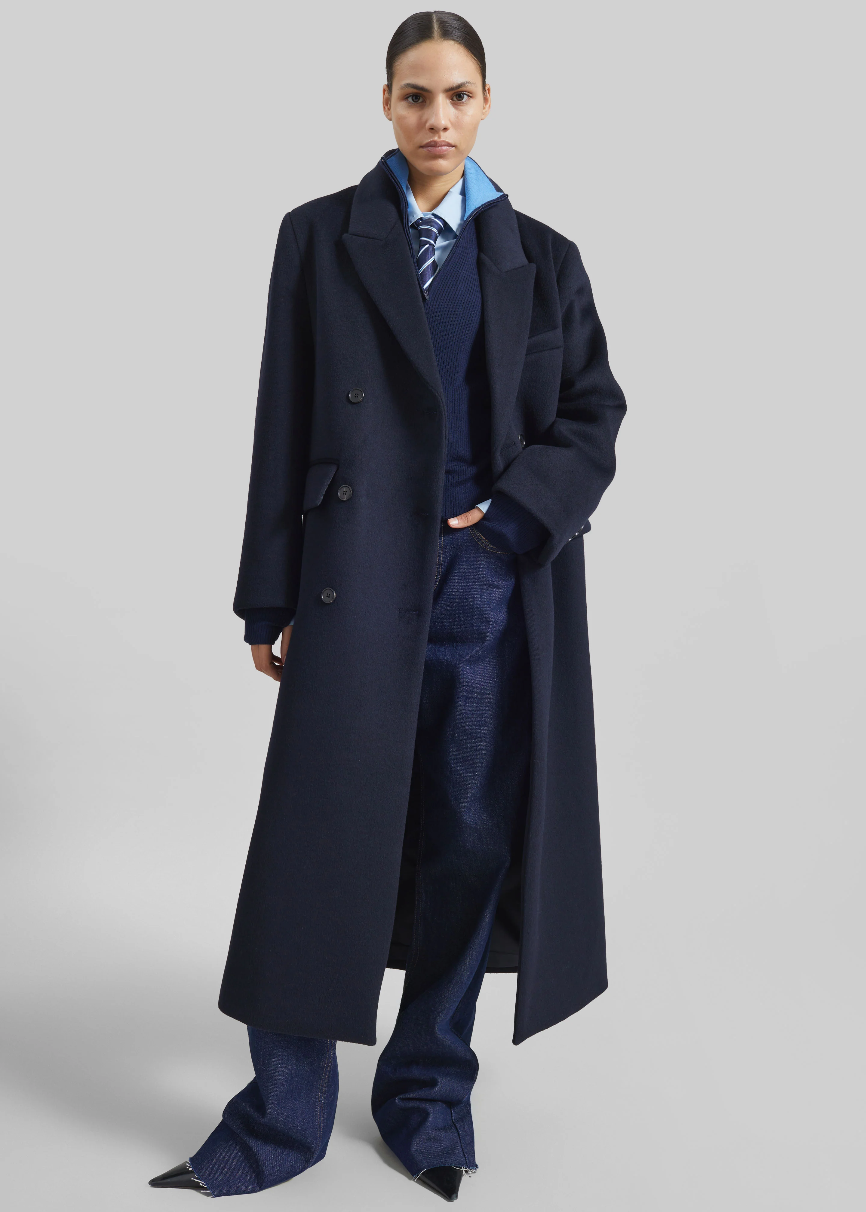 Atlin Wool Double-Breasted Coat - Dark Navy - Image 3