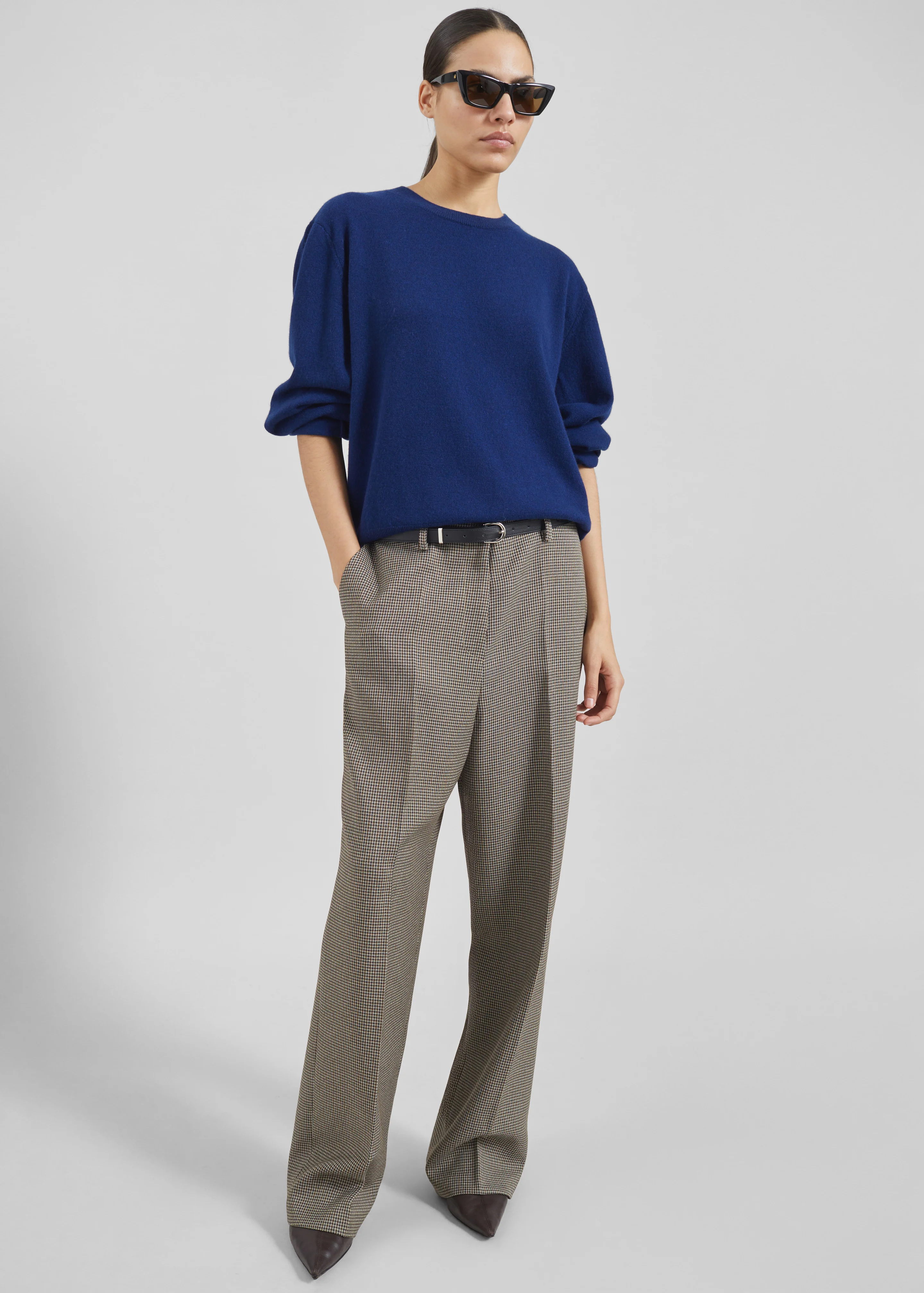 Aubel Belted Straight Pants - Black Houndstooth - Image 3