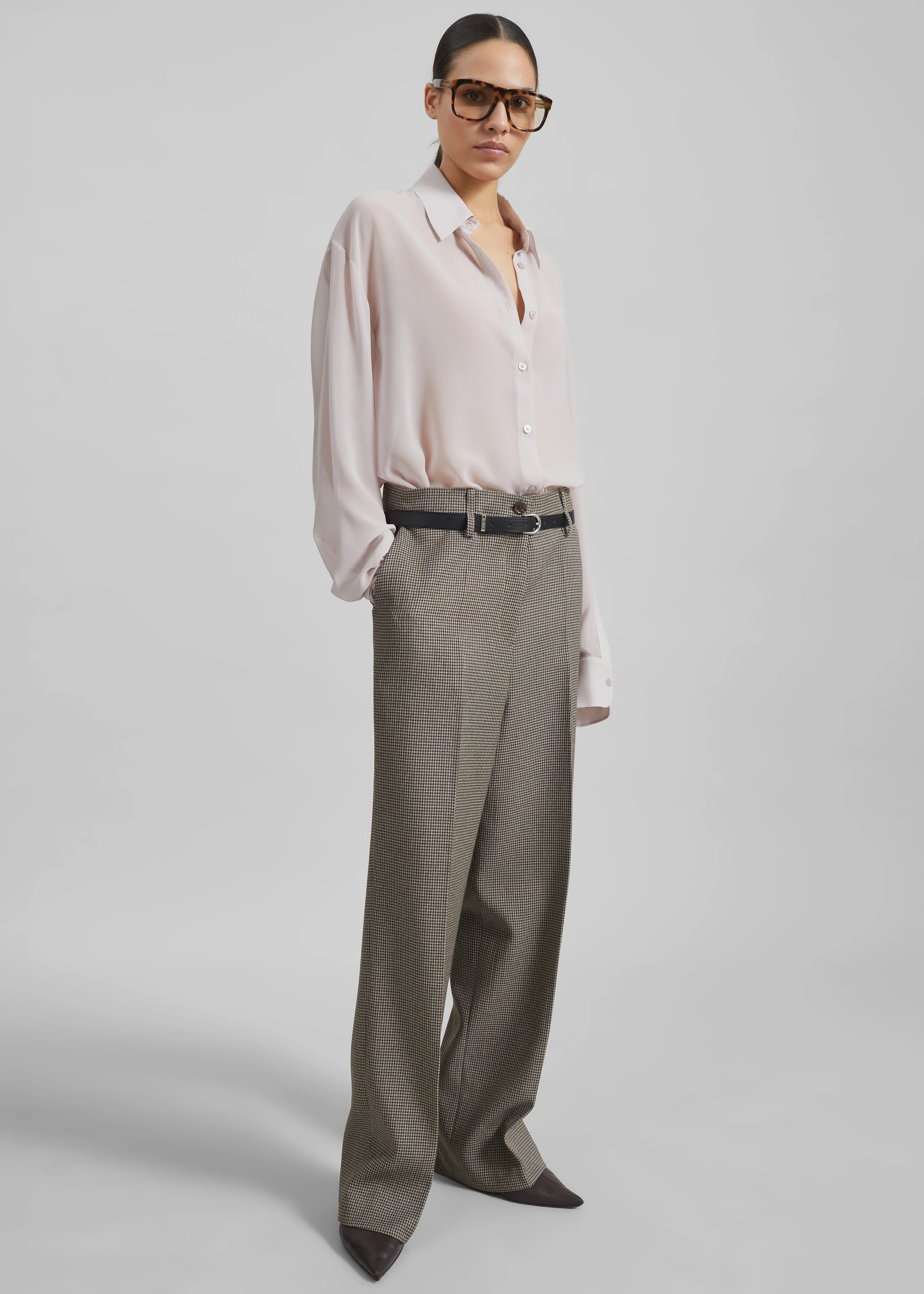 Aubel Belted Straight Pants - Black Houndstooth - Image 5