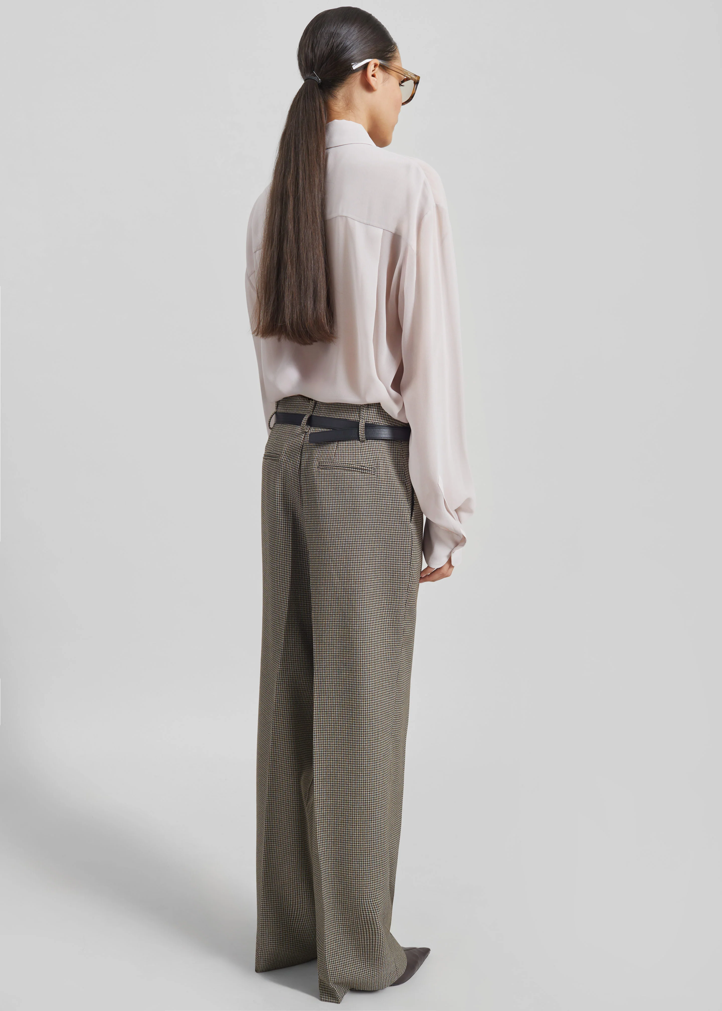 Aubel Belted Straight Pants - Black Houndstooth - Image 7