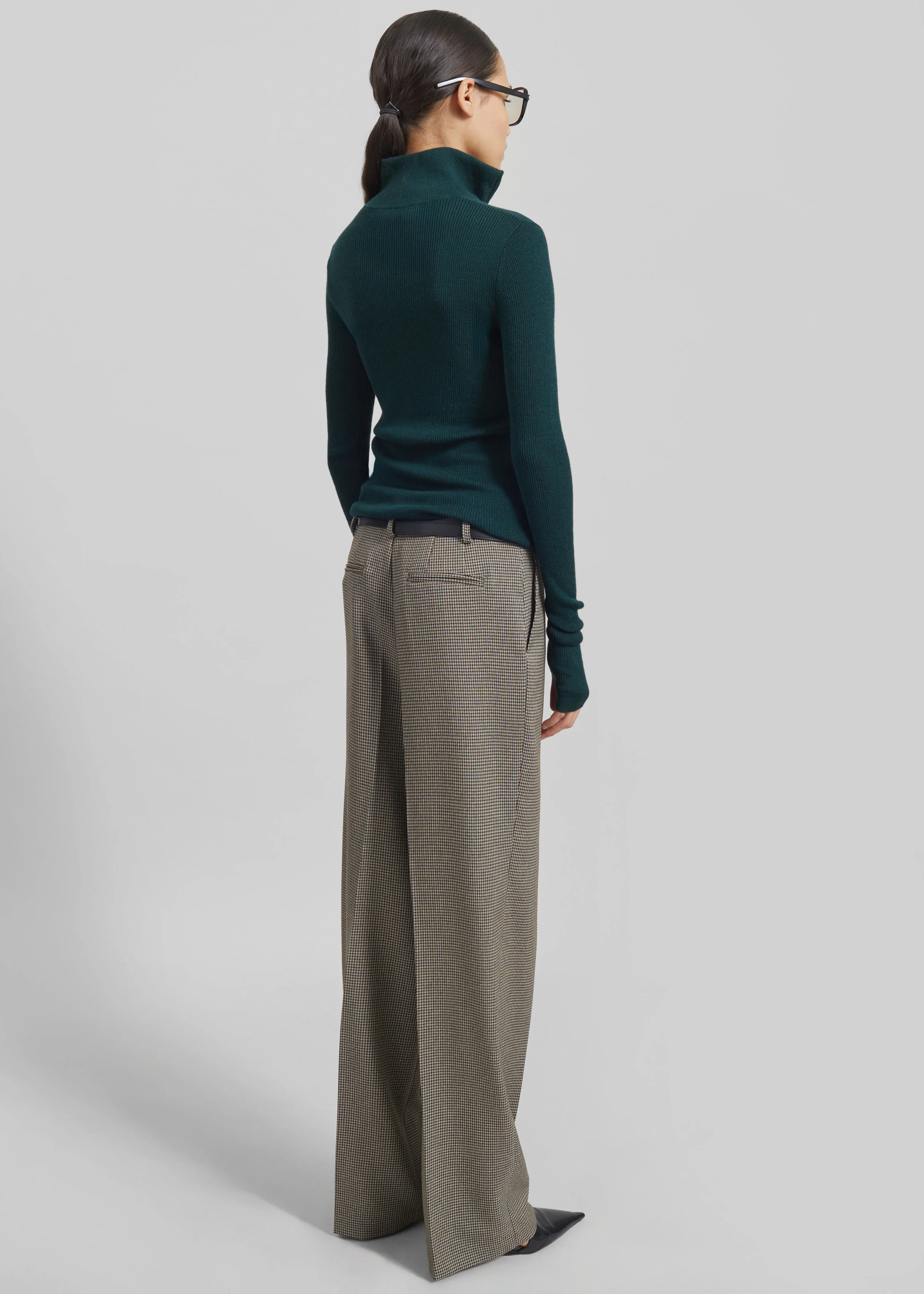 Aubel Belted Straight Pants - Black Houndstooth - Image 8