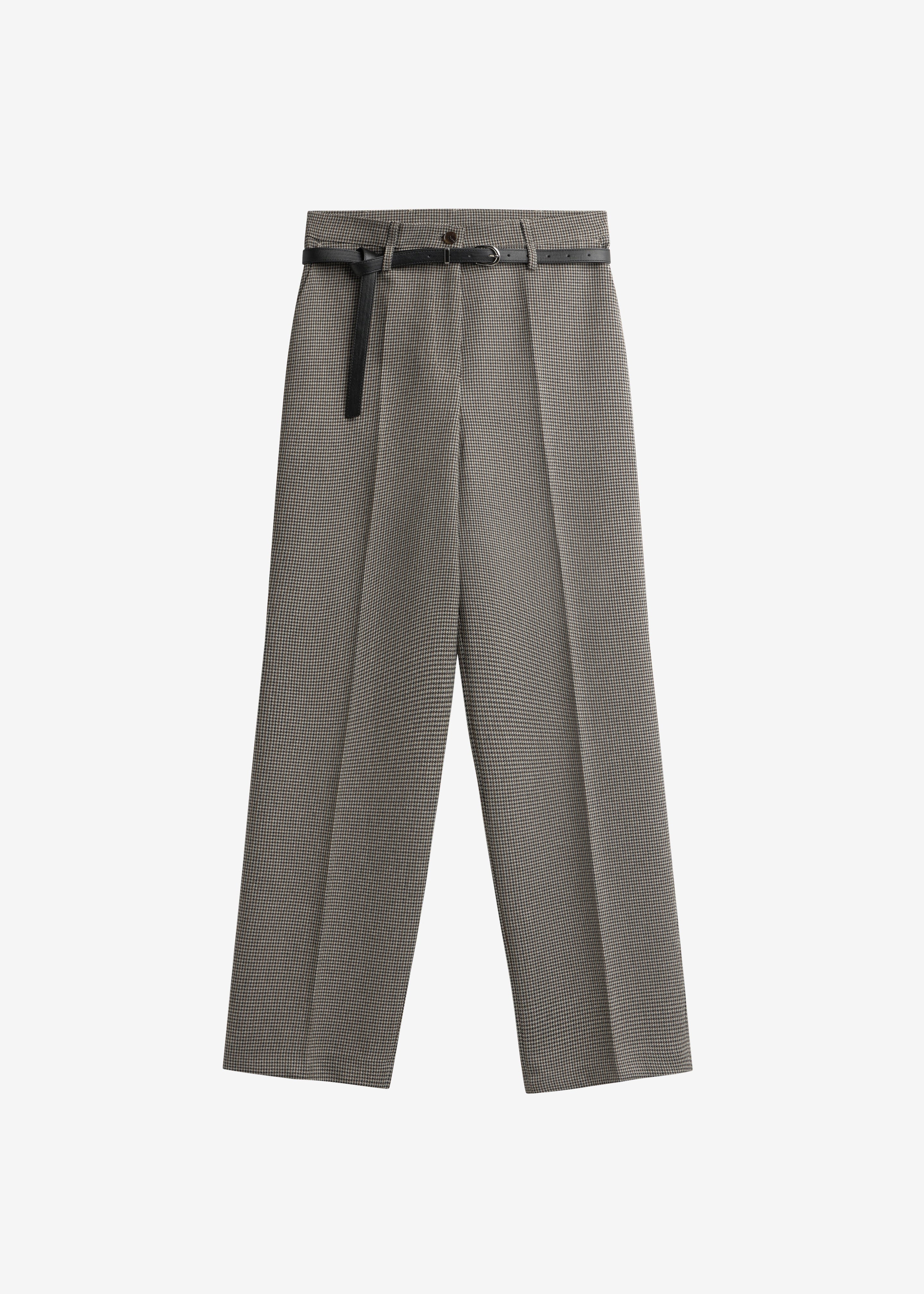 Aubel Belted Straight Pants - Black Houndstooth - Image 9