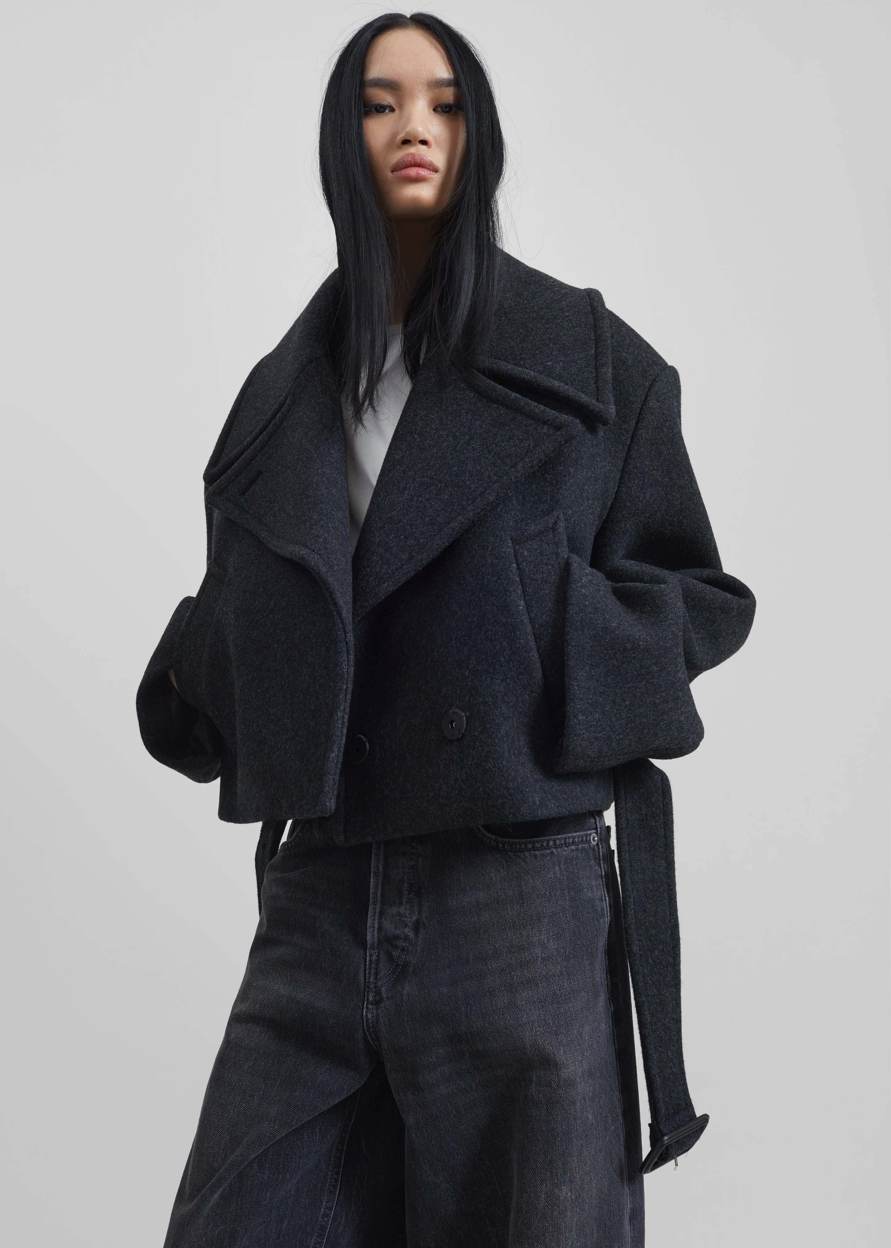 Aumale Cropped Wool Peacoat - Charcoal - Image 6