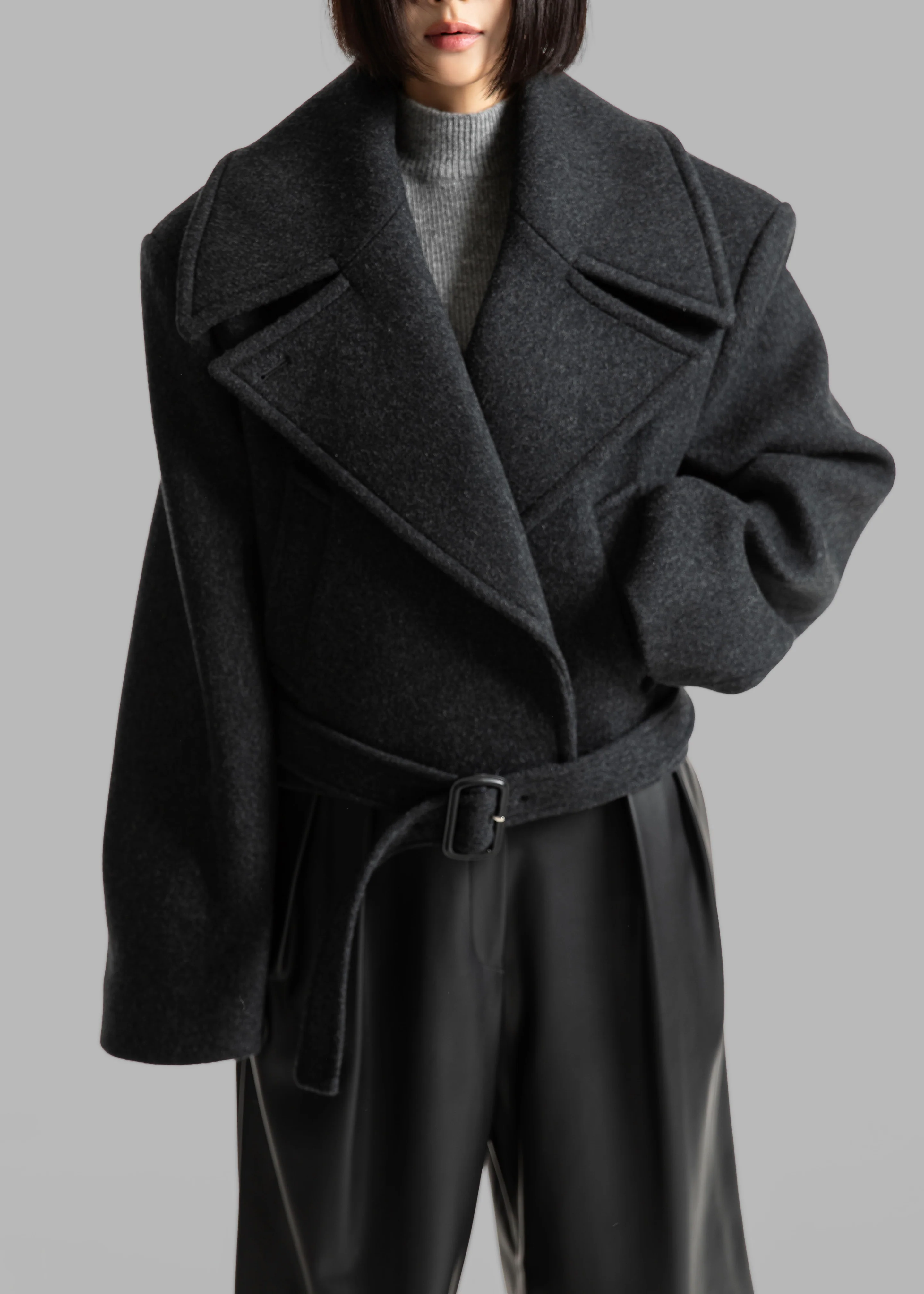 Aumale Cropped Wool Peacoat - Charcoal - Image 7