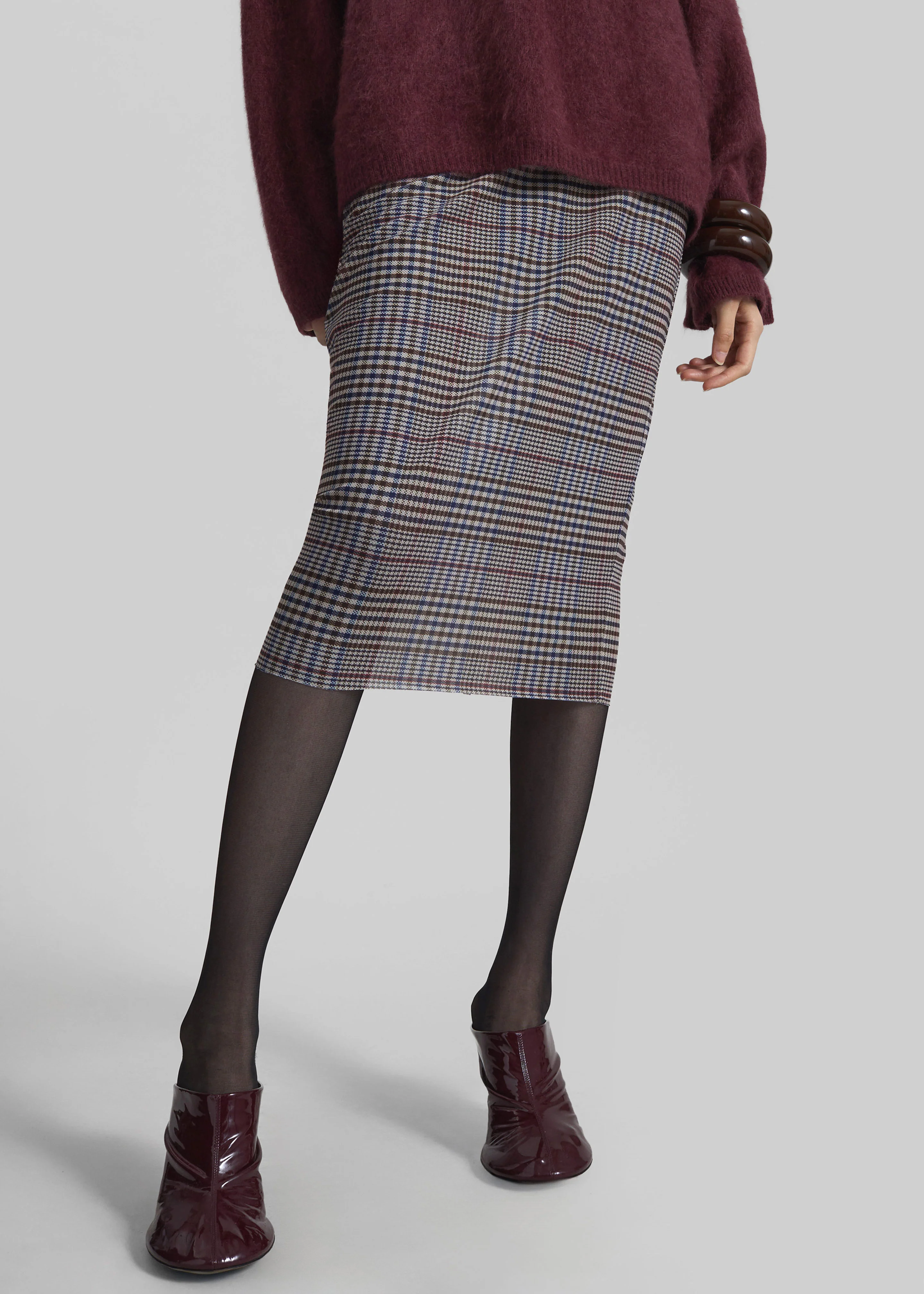 Aurora Sheer Mesh Skirt - Beige Glen Plaid - Image 3