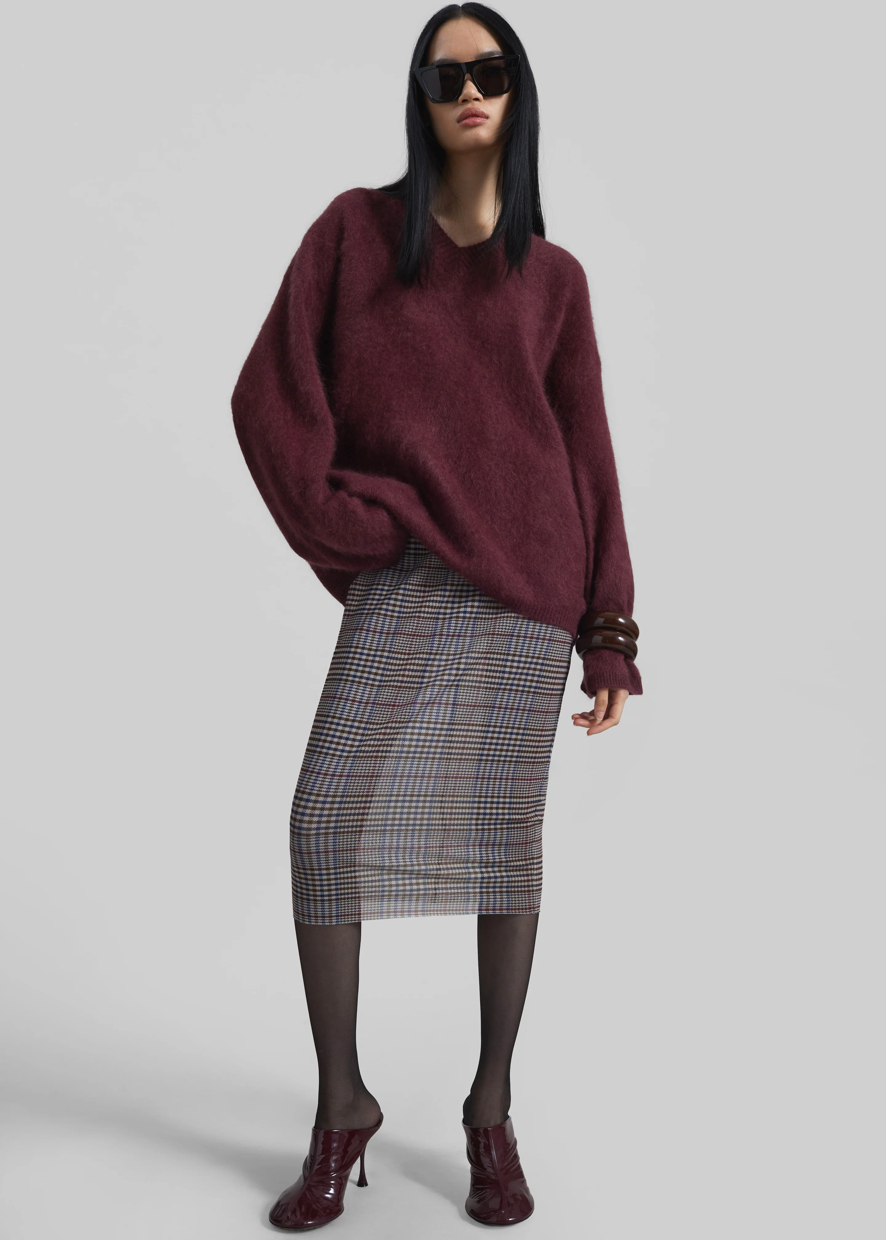Aurora Sheer Mesh Skirt - Beige Glen Plaid - Image 4