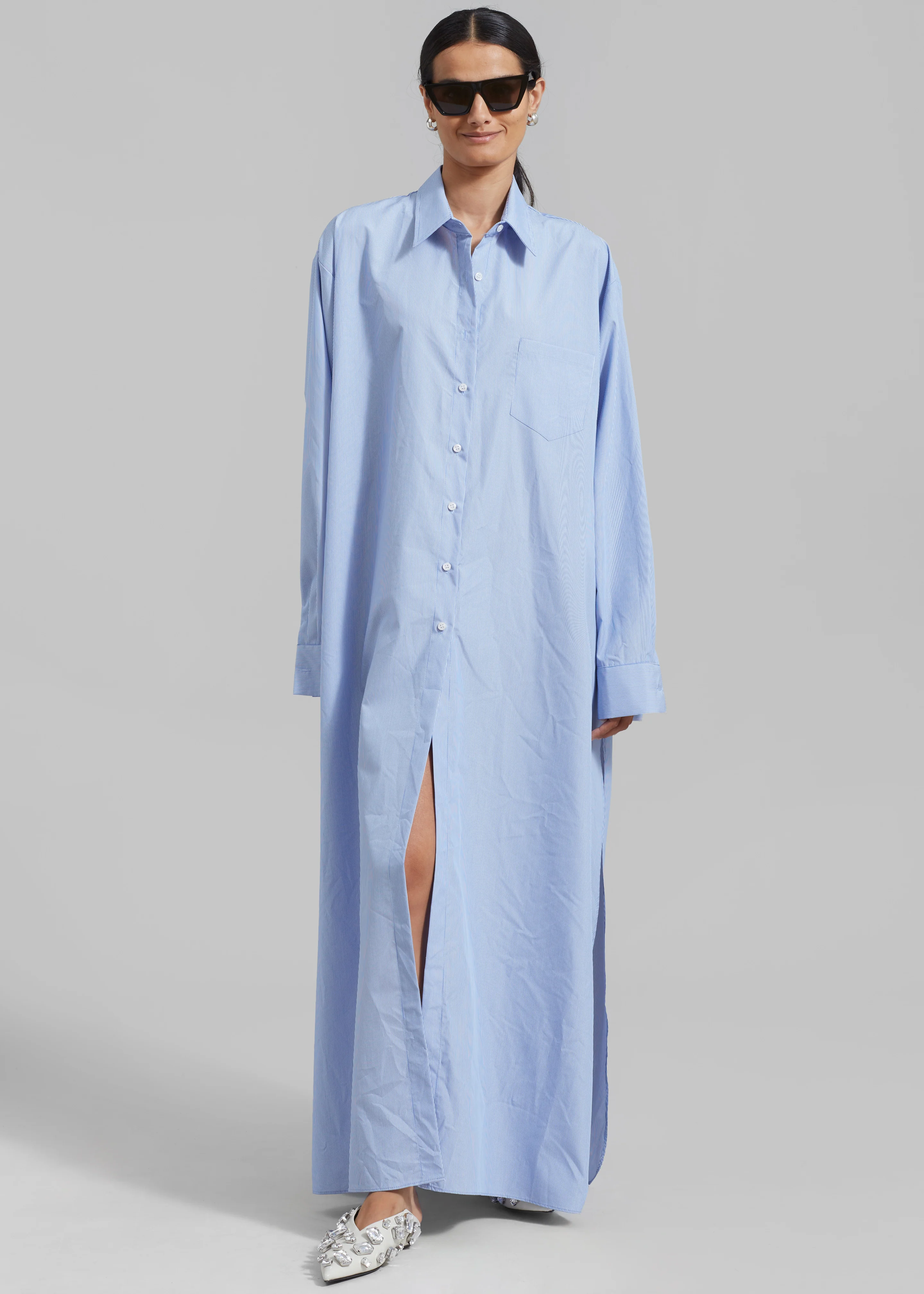 Avery Shirt Dress - Blue Stripe - Image 8