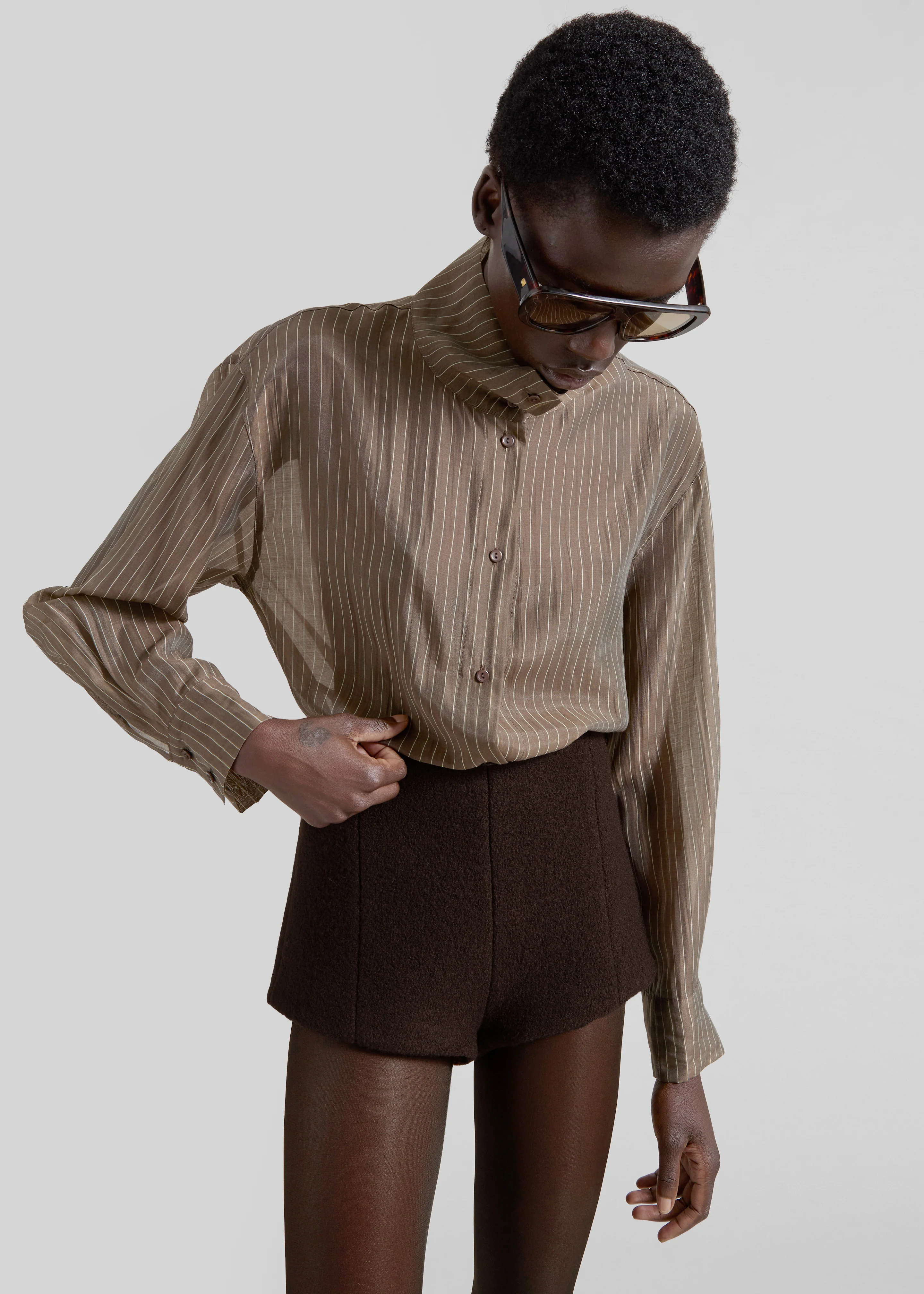 Avila Sheer Fluid Shirt - Brown/White Stripe - Image 3