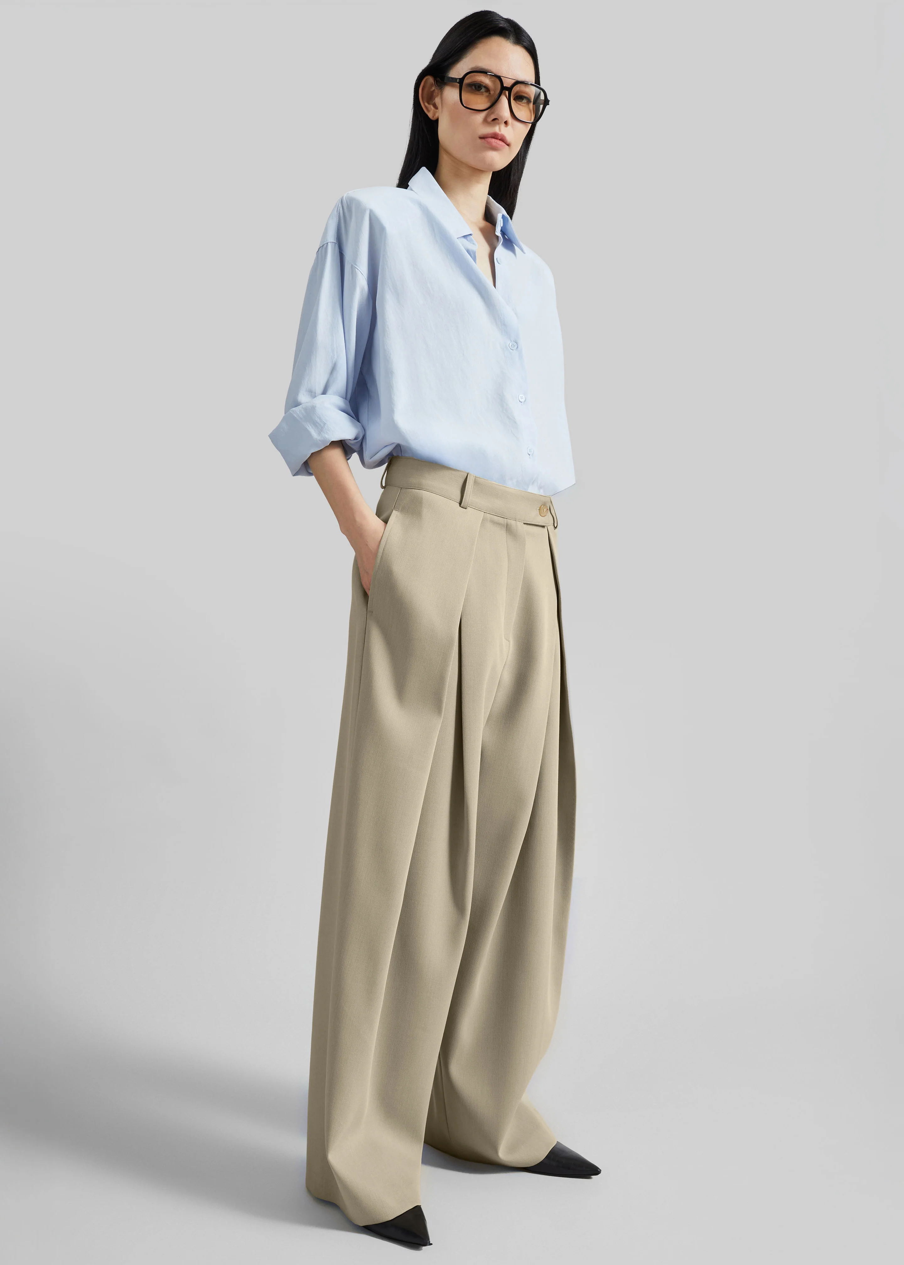 Avray Pleated Trousers - Beige - Image 5