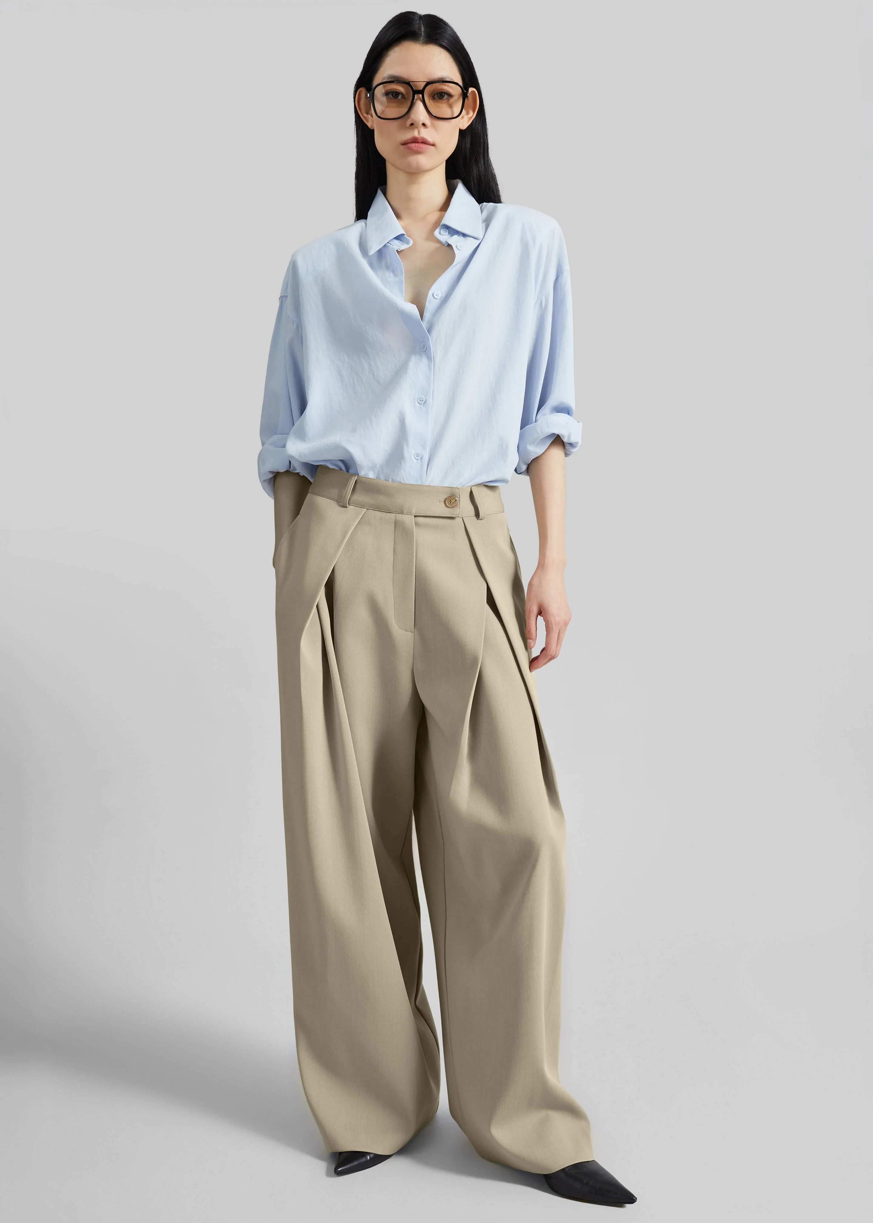 Avray Pleated Trousers - Beige - Image 8