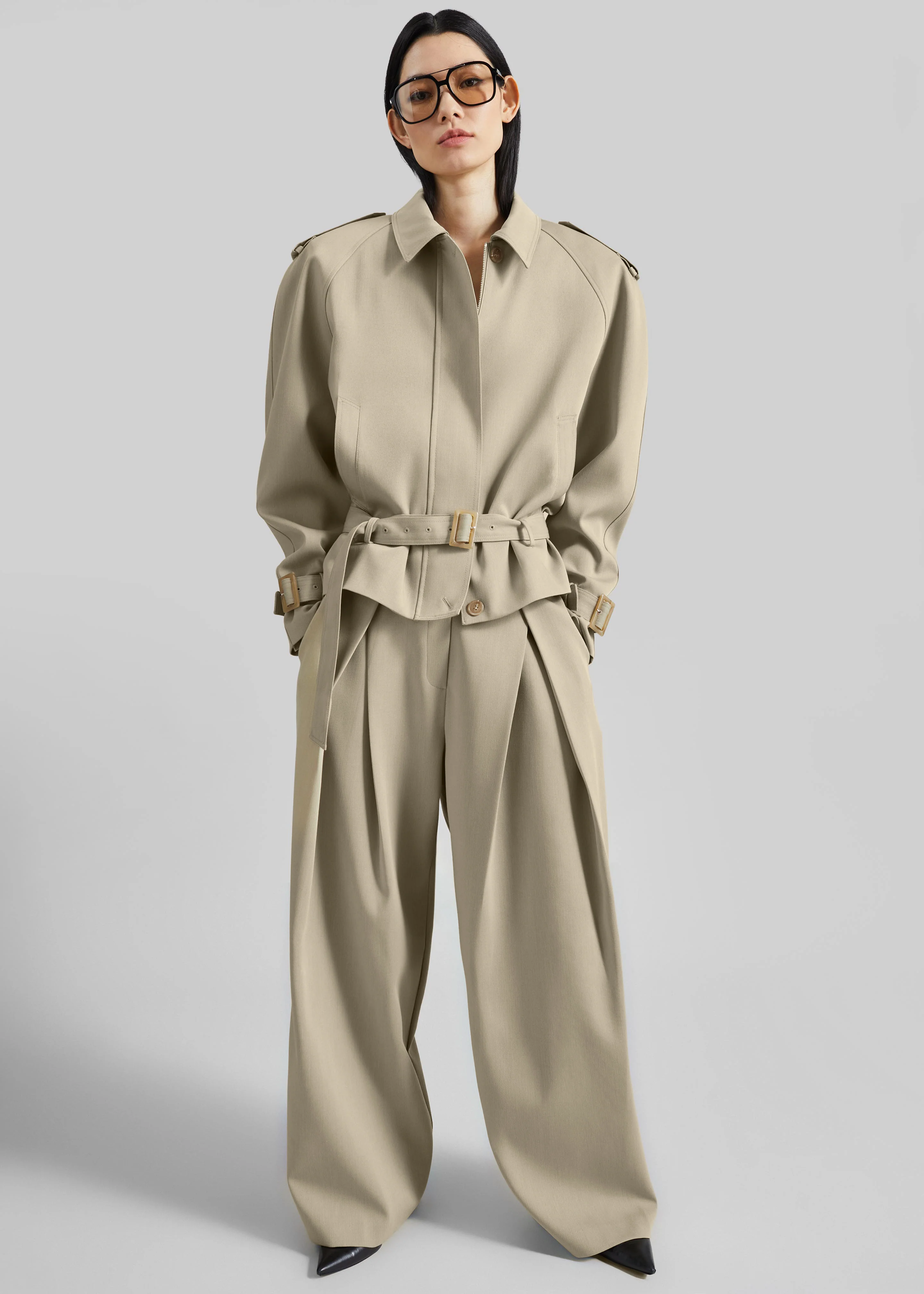Avray Pleated Trousers - Beige - Image 9