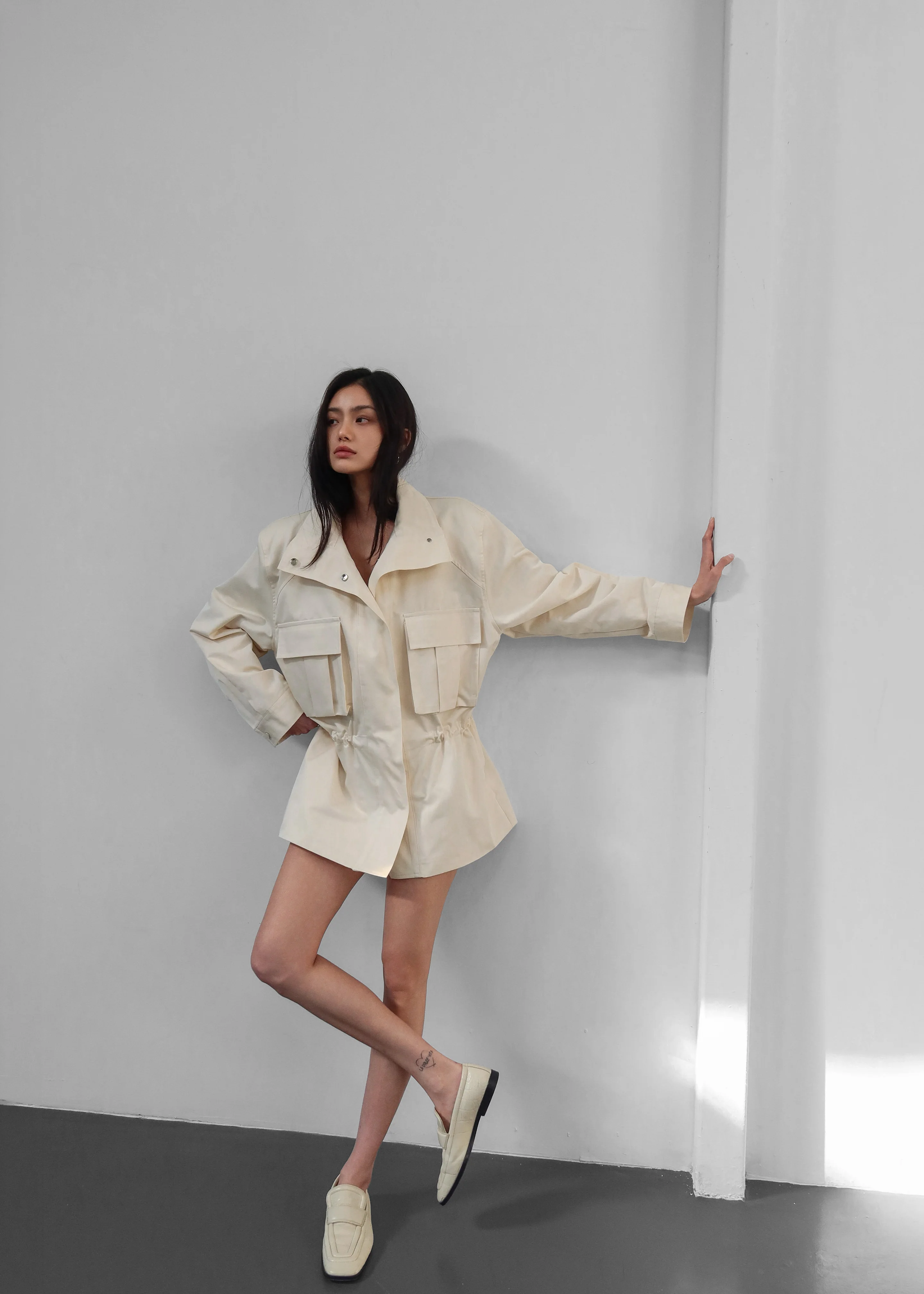 Bailly Padded Utility Jacket - Cream - Image 3