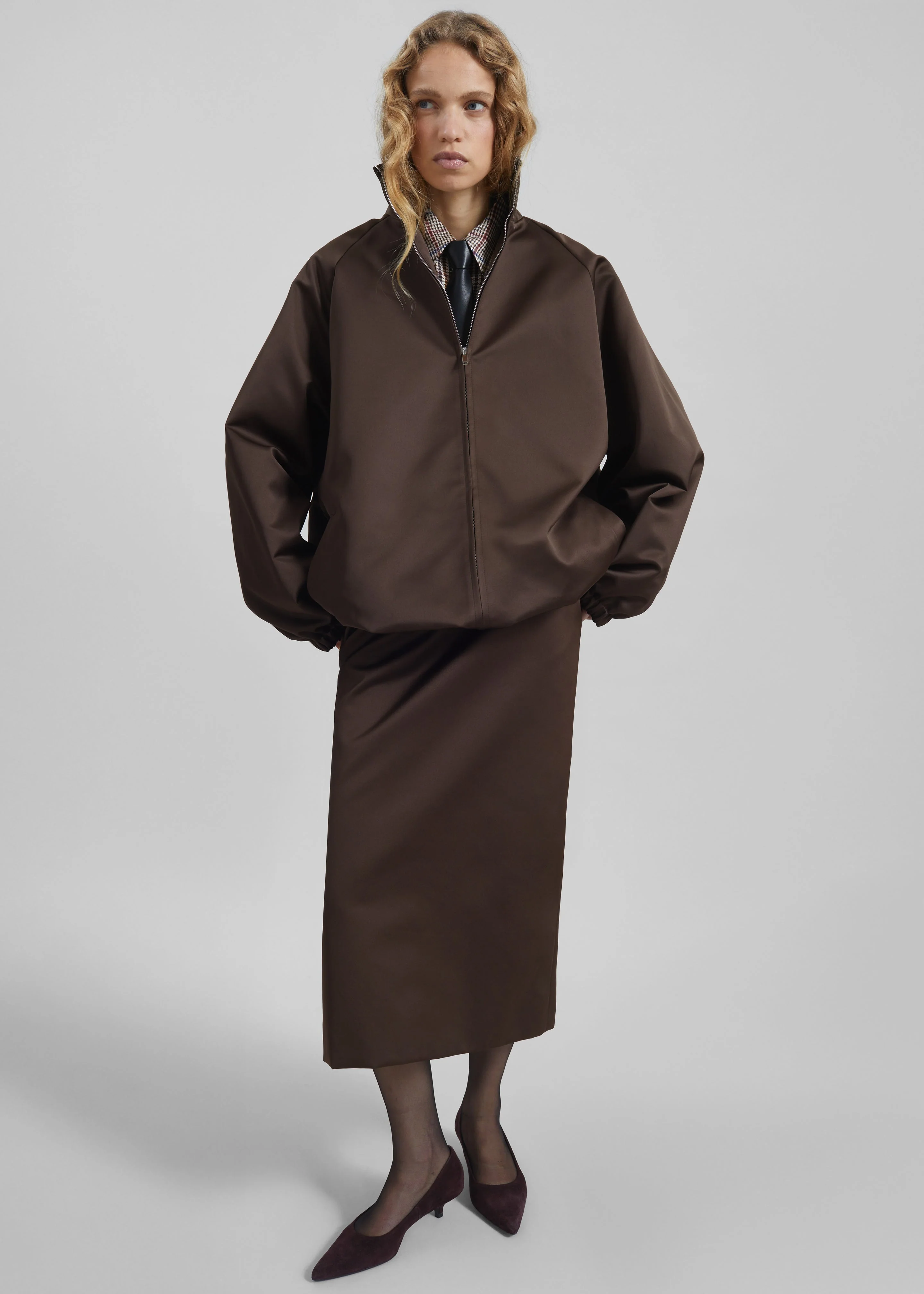 Baxter Satin Track Jacket - Brown - Image 7