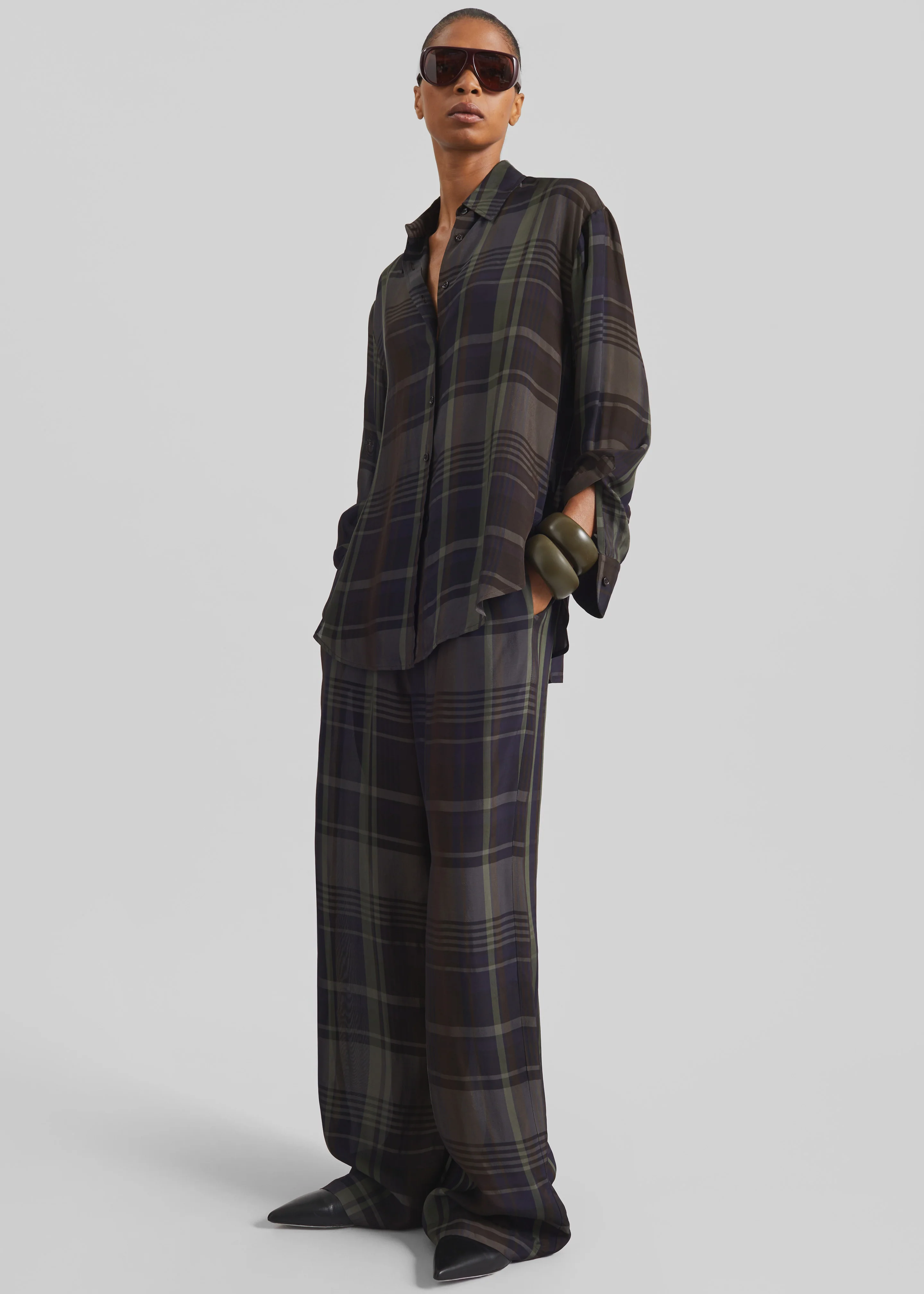 Baxter Sheer Fluid Track Pants - Navy Tartan - Image 3