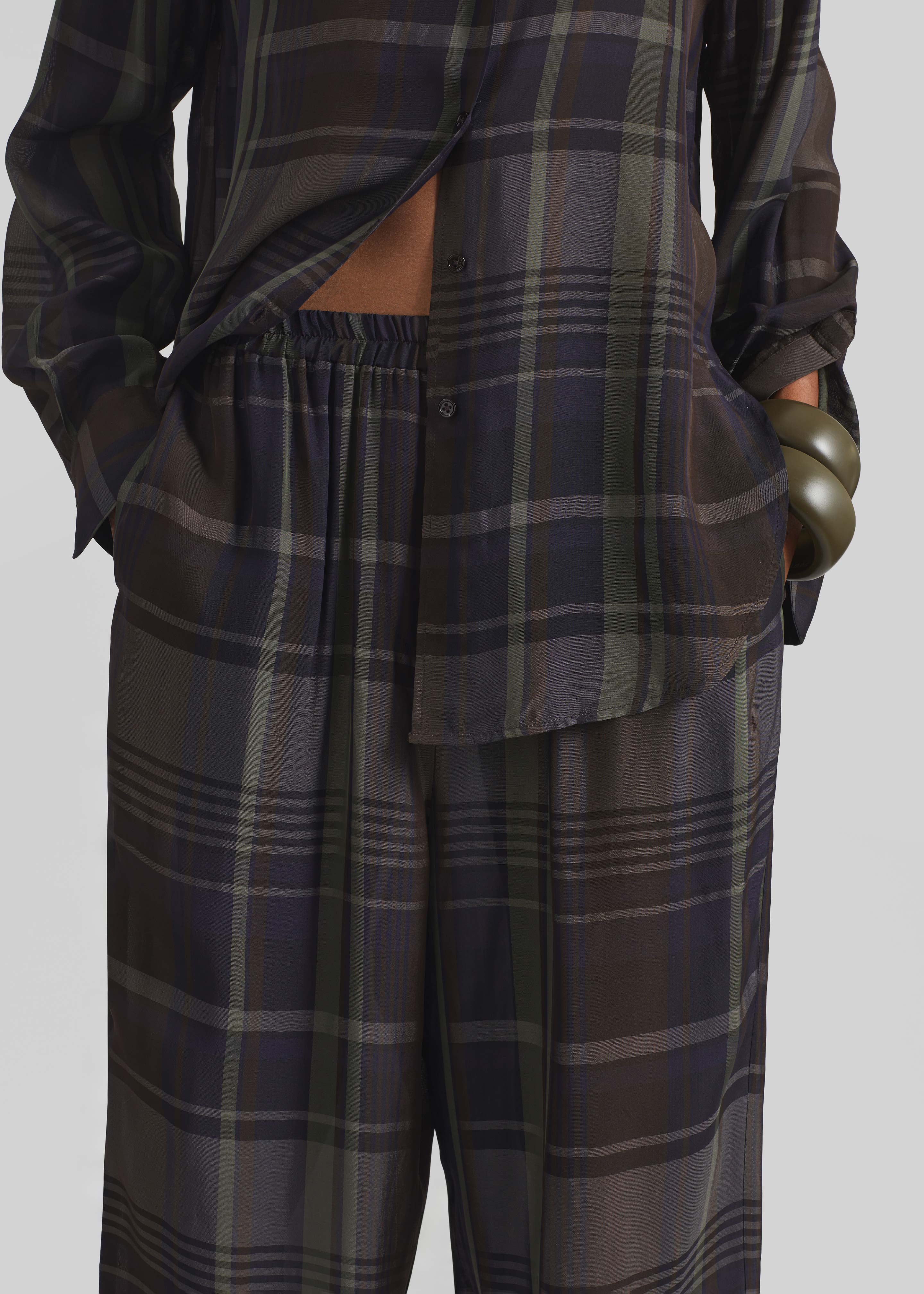 Baxter Sheer Fluid Track Pants - Navy Tartan - Image 4