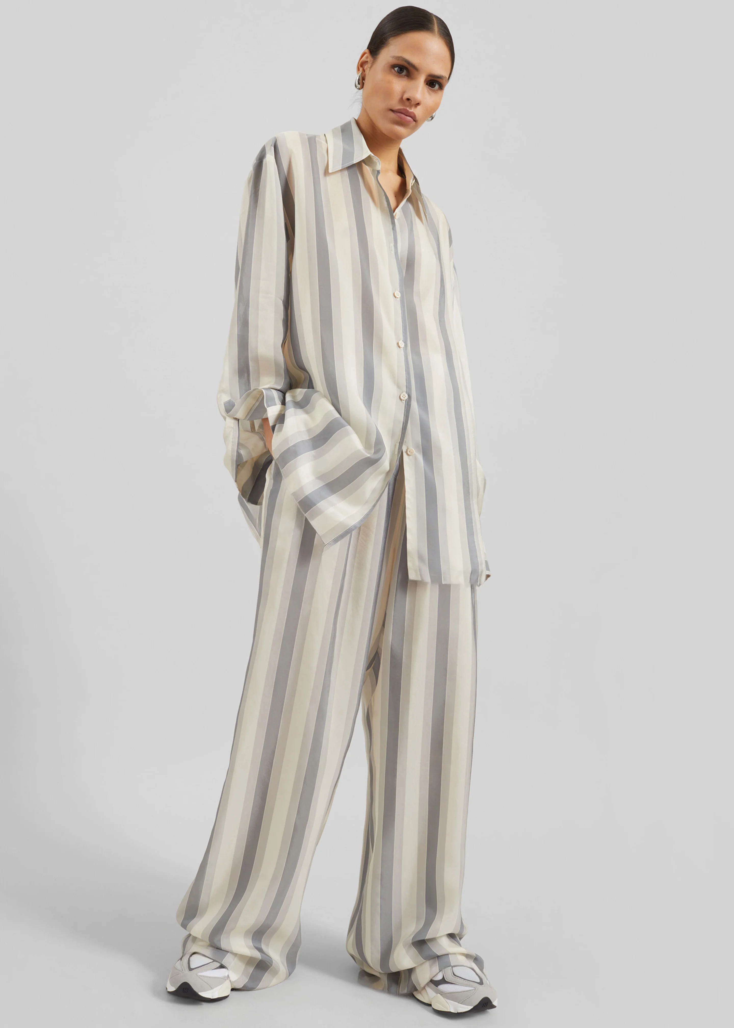 Baxter Sheer Fluid Track Pants - White/Grey Stripe - Image 3