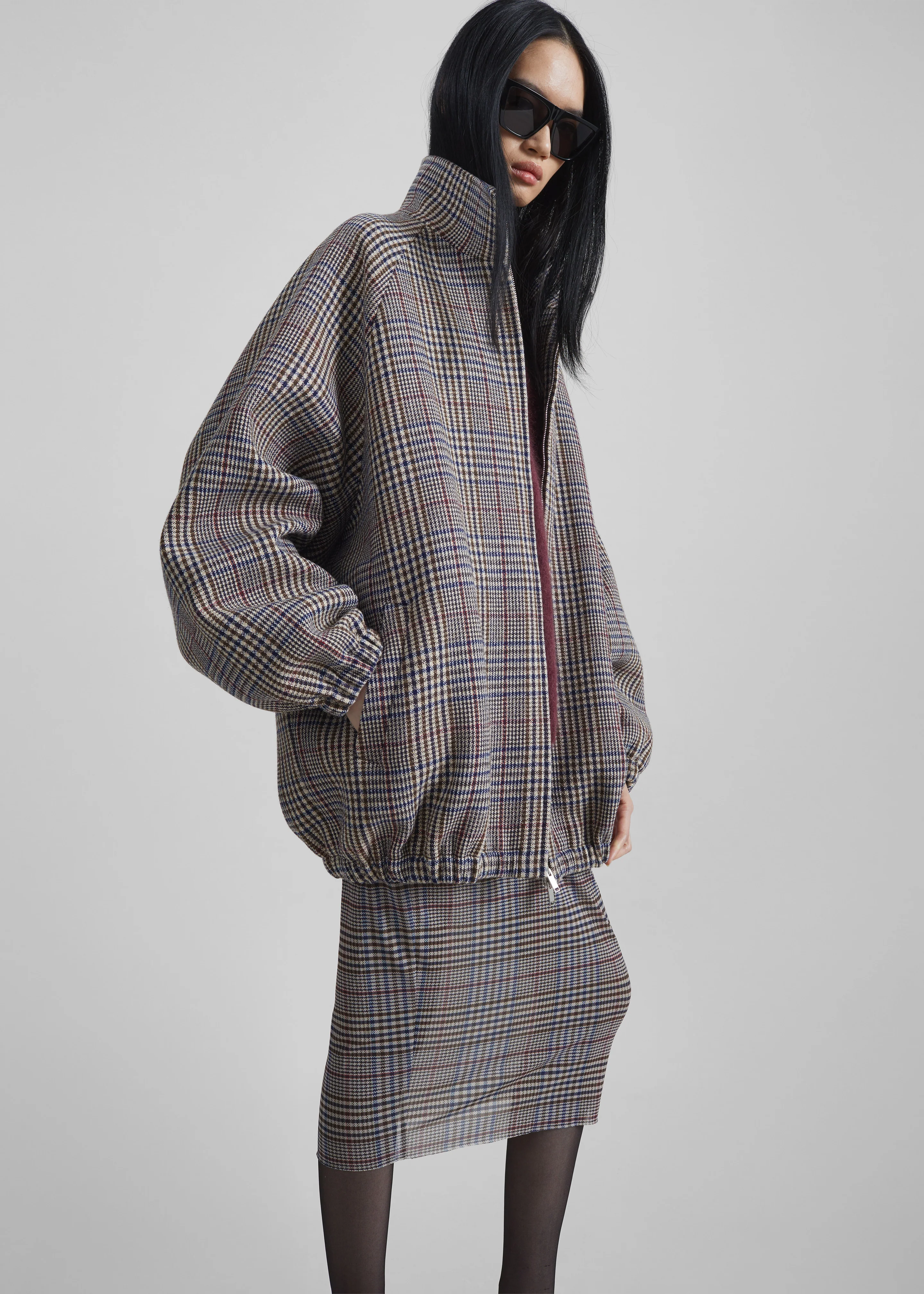 Baxter Wool Track Jacket - Beige Glen Plaid - Image 2
