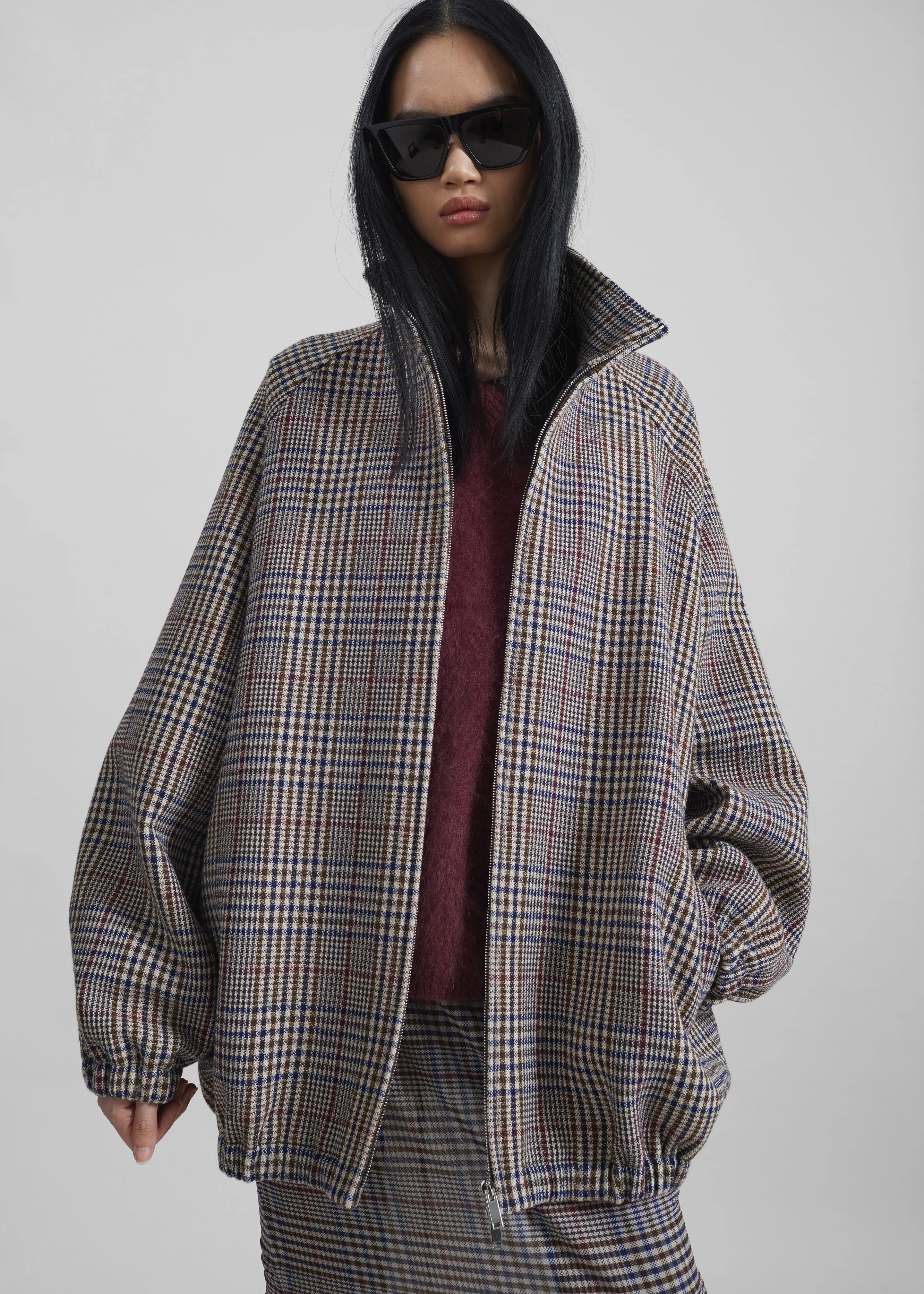 Baxter Wool Track Jacket - Beige Glen Plaid - Image 9