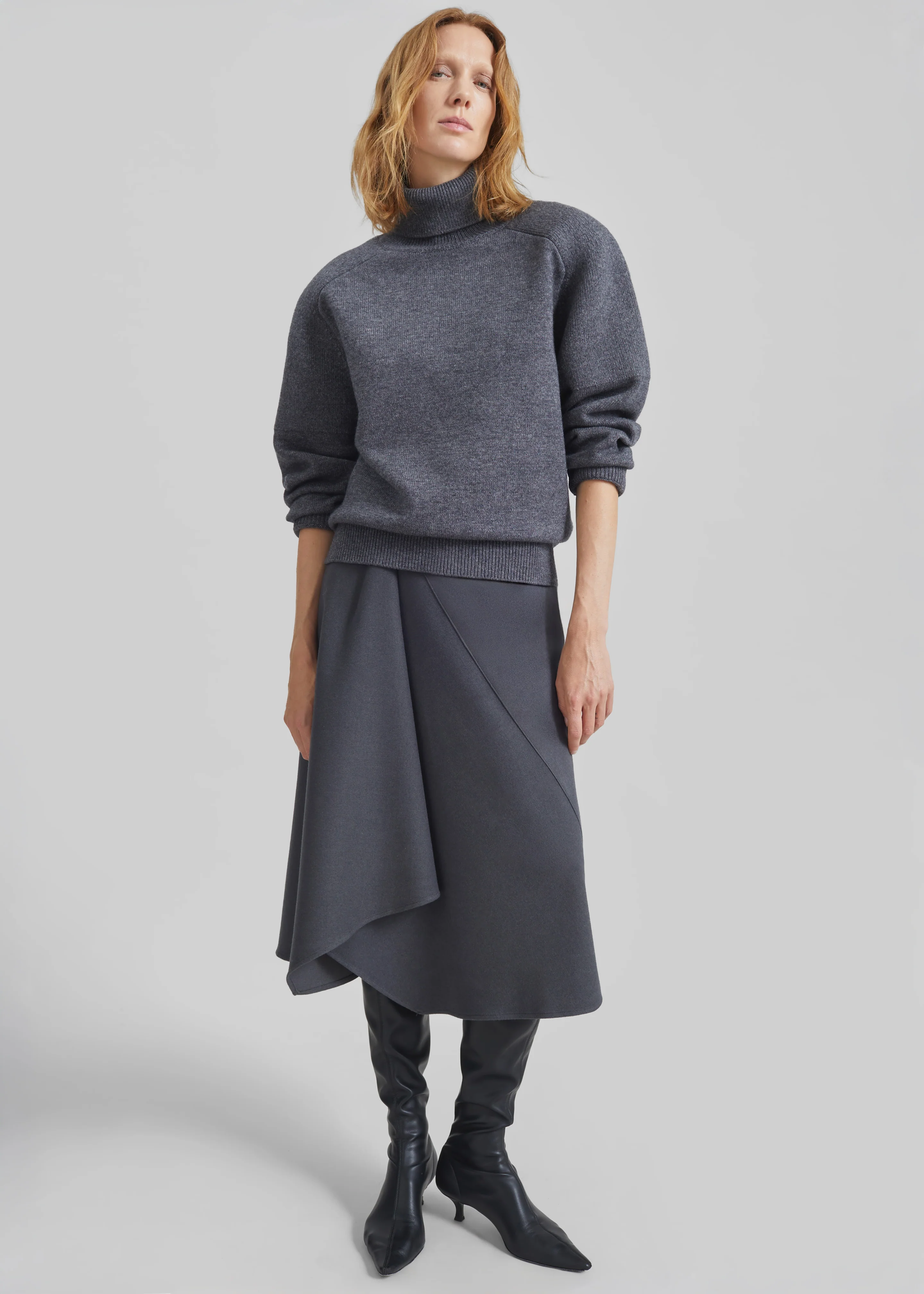 Bayel Flared Midi Skirt - Dark Grey - Image 2