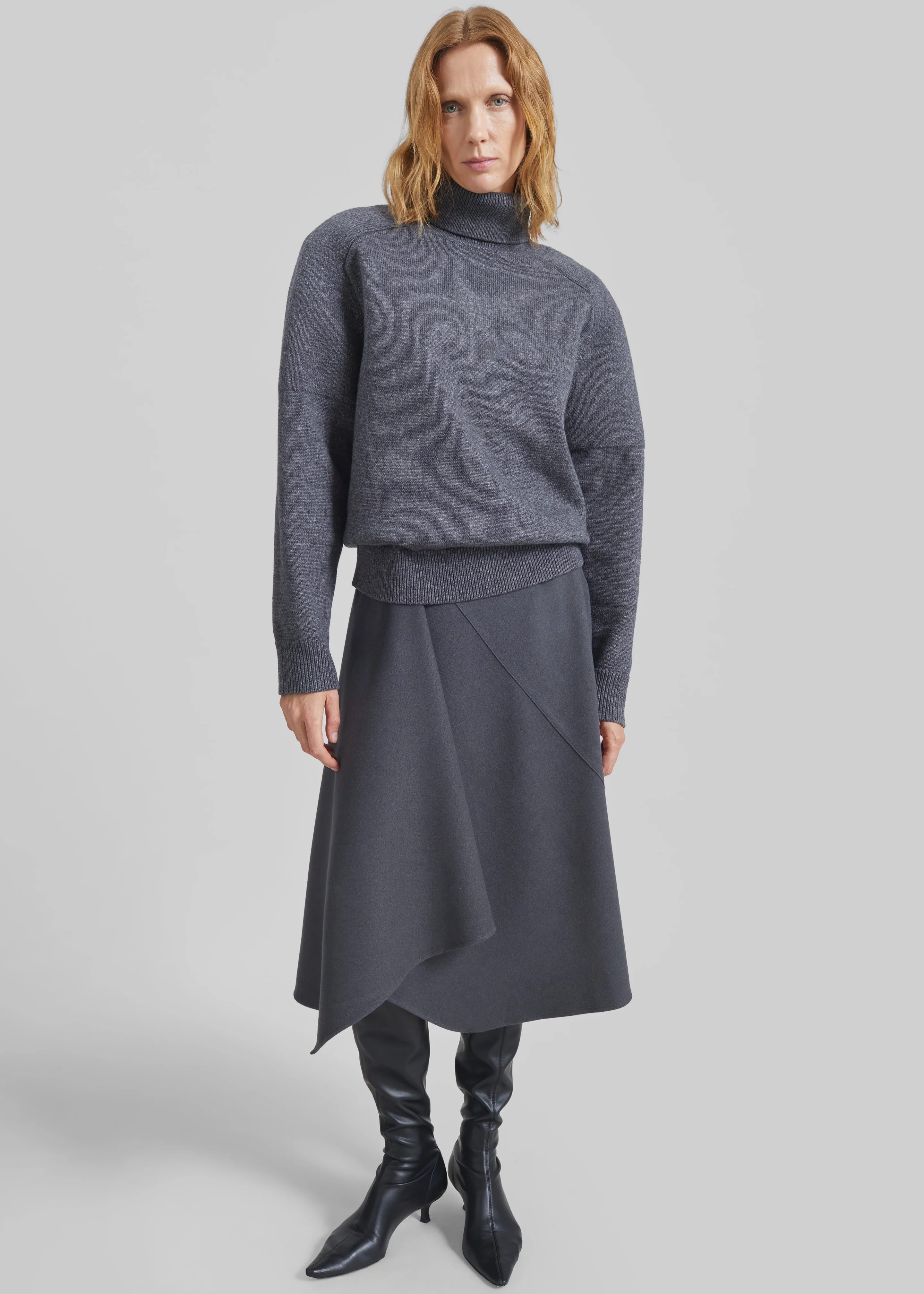 Bayel Flared Midi Skirt - Dark Grey - Image 4