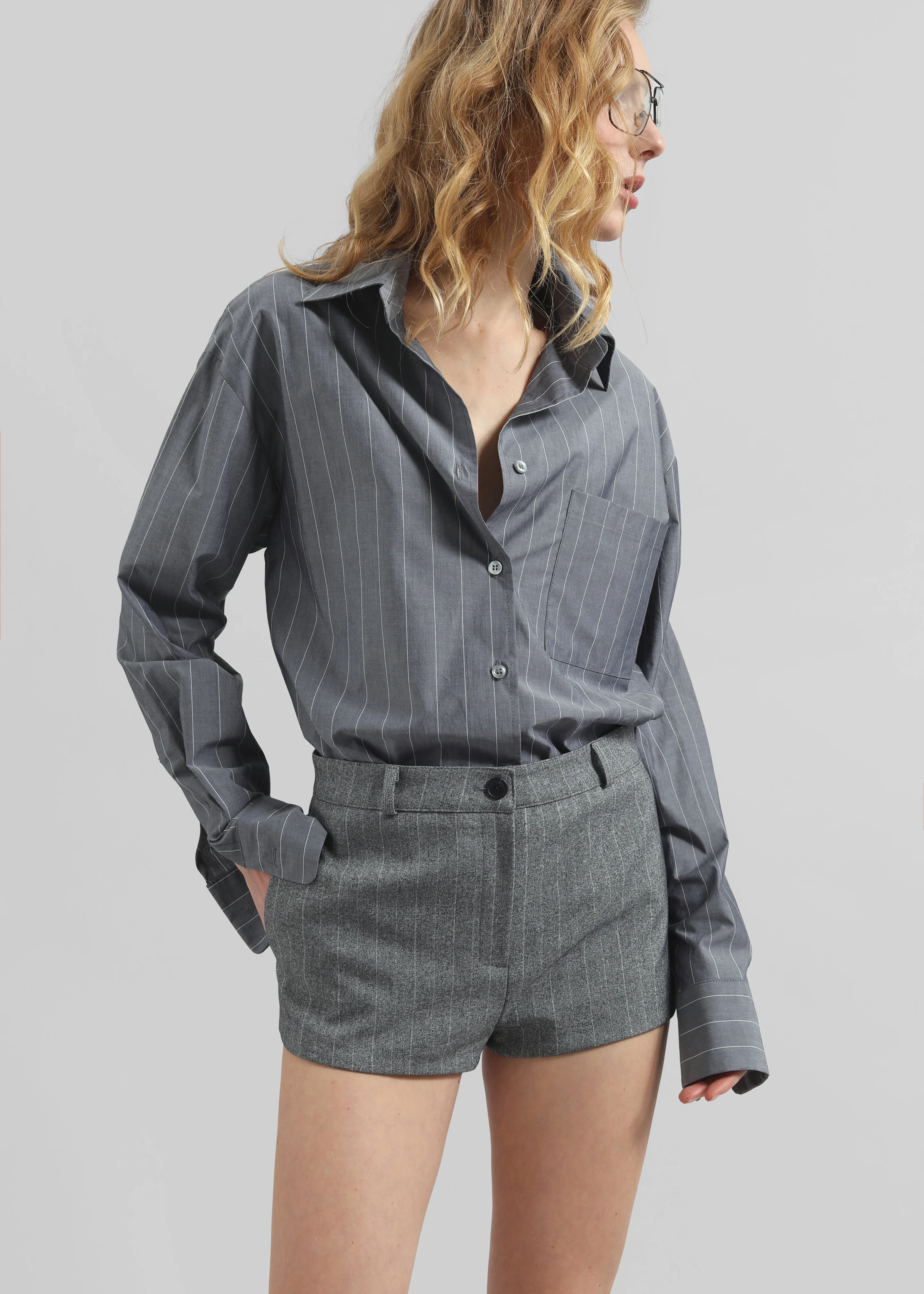 Beatrix Button Up Shirt - Grey/White Pinstripe - Image 6