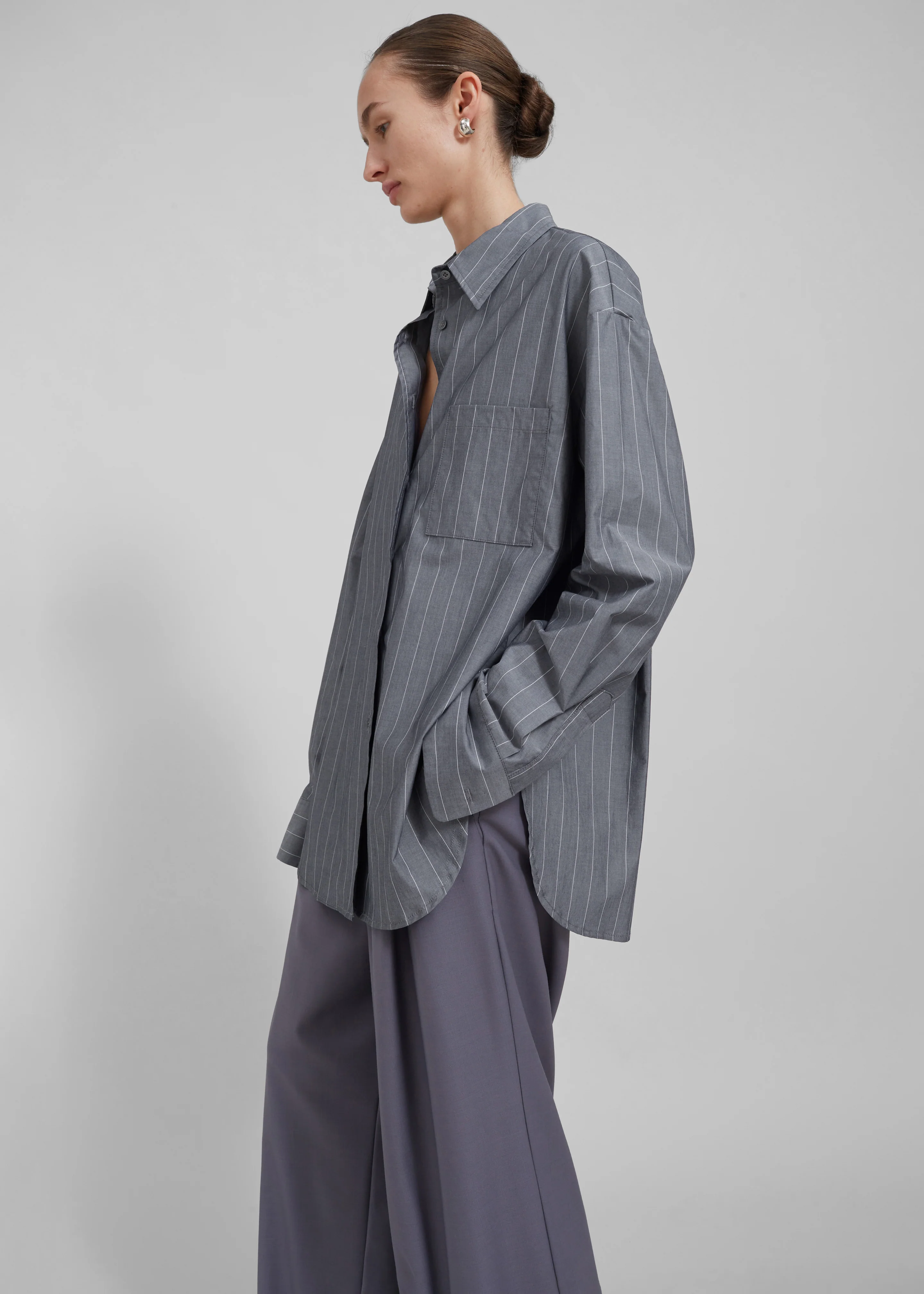 Beatrix Button Up Shirt - Grey/White Pinstripe - Image 7