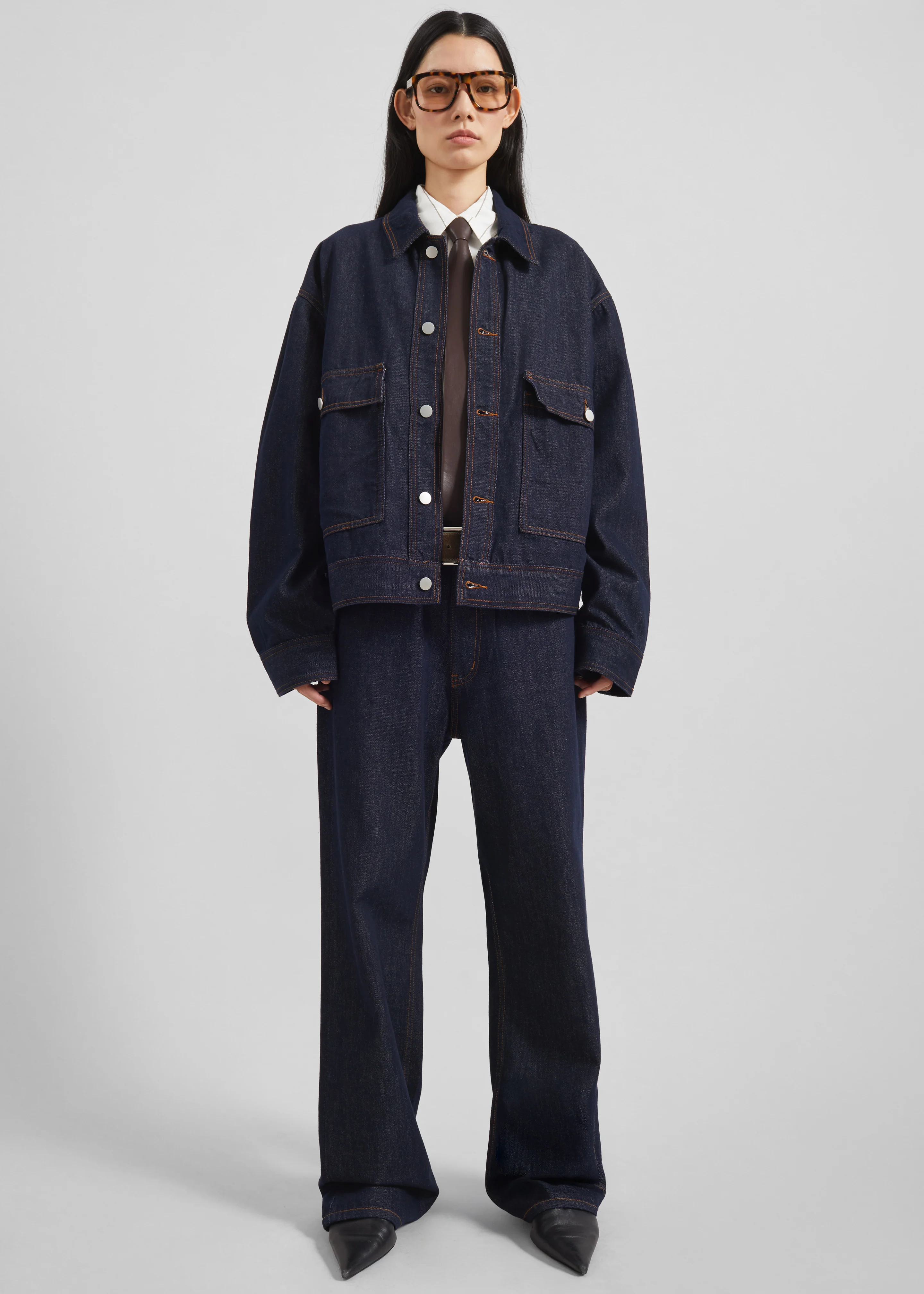 Belden Boxy Denim Jacket - Dark Wash - Image 5
