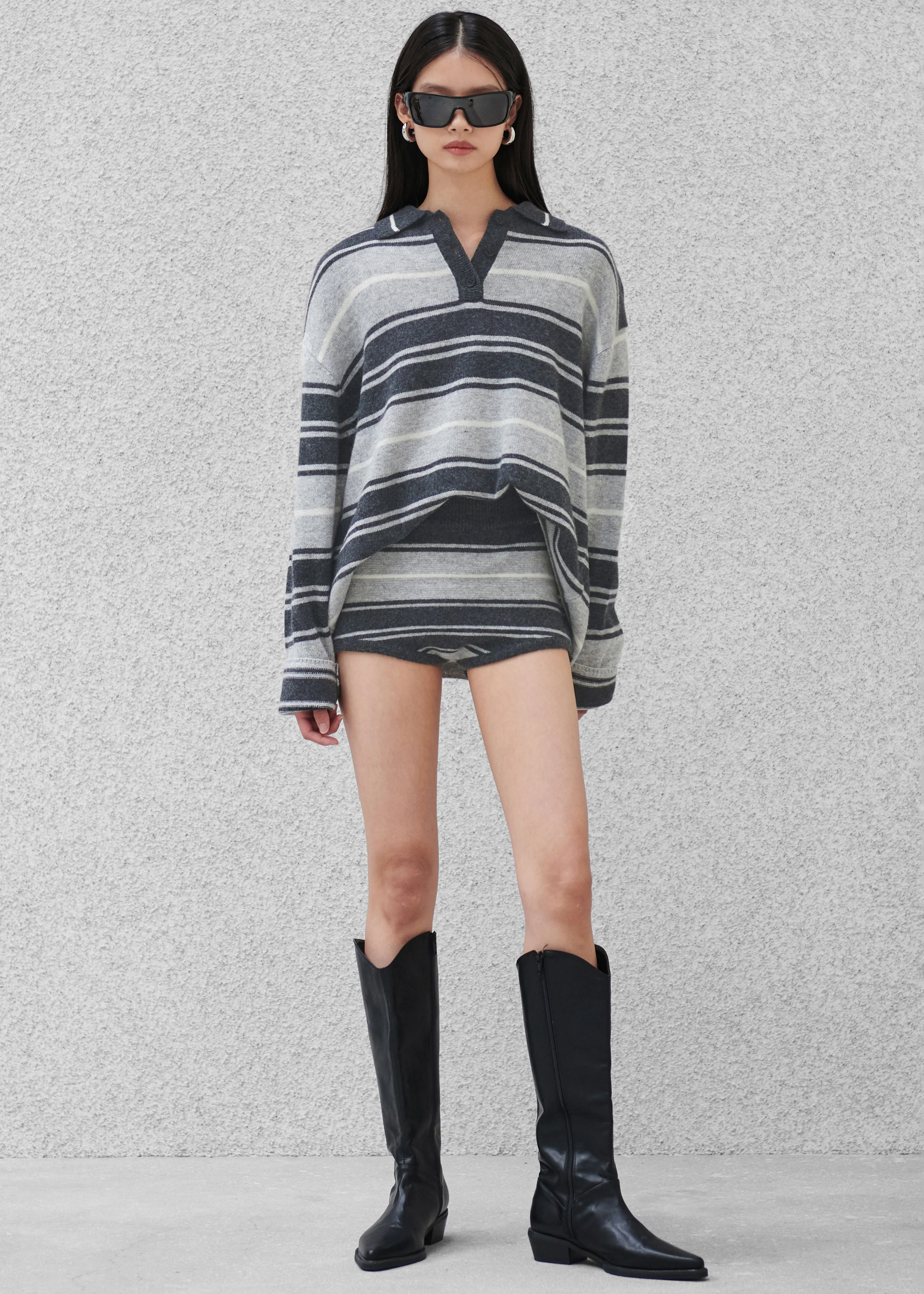 Belize Knit Hot Pants - Grey Stripe - Image 7