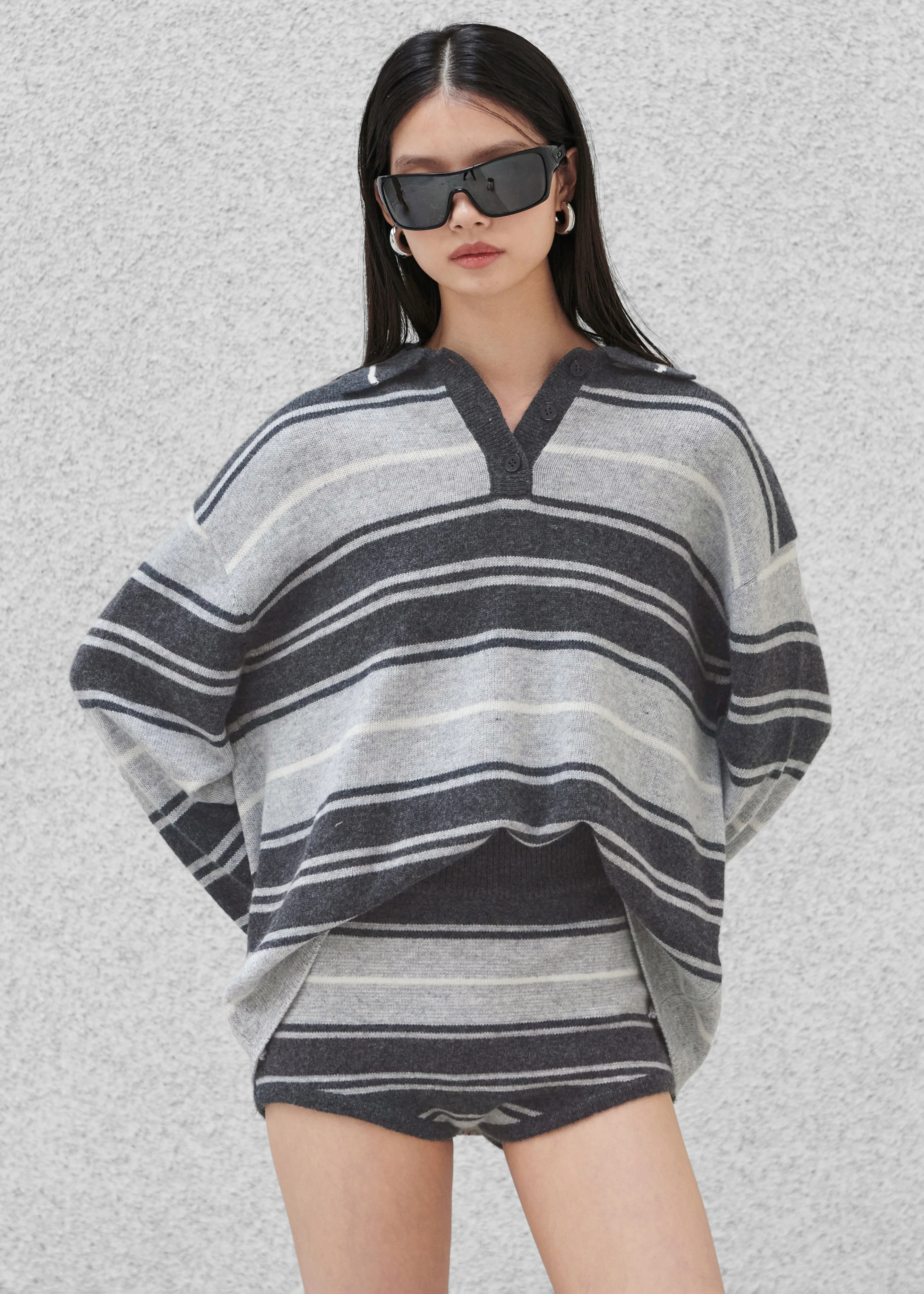 Belize Knit Hot Pants - Grey Stripe - Image 8