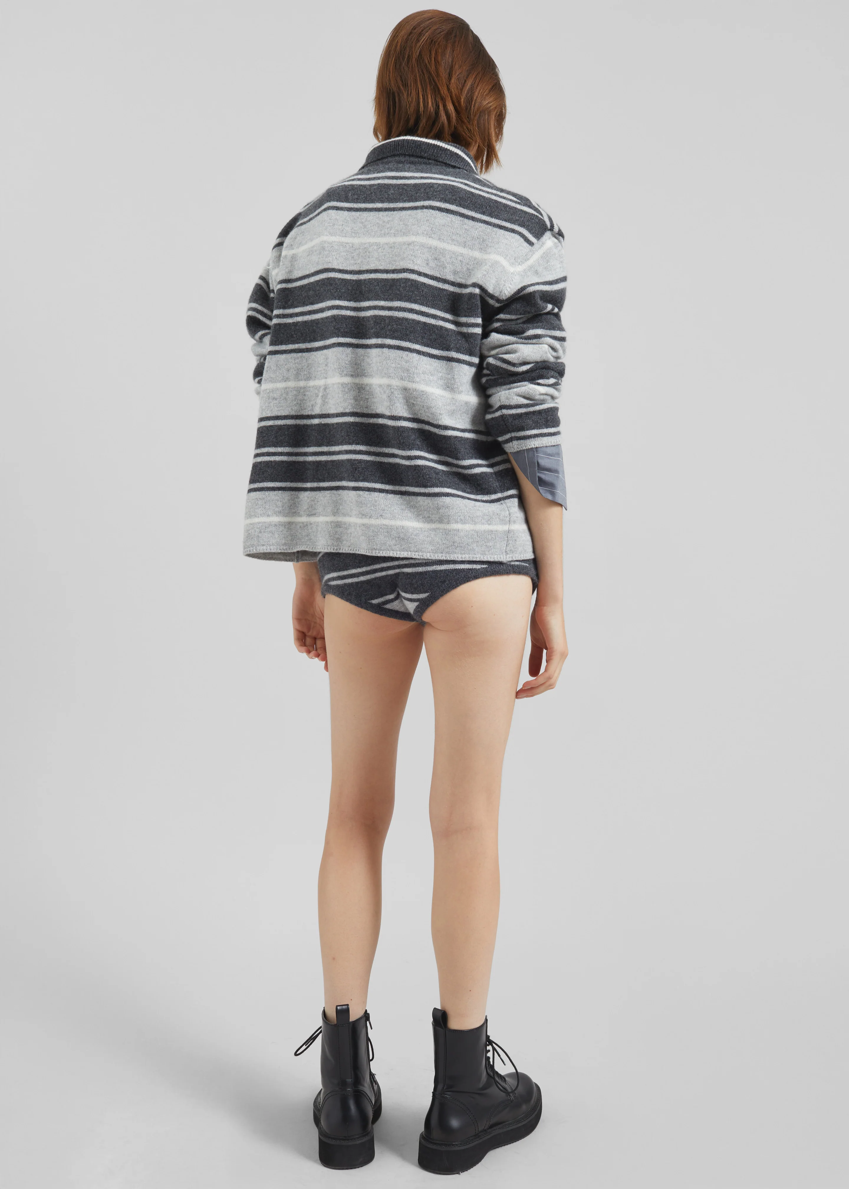Belize Knit Polo Sweater - Grey Stripe - Image 10