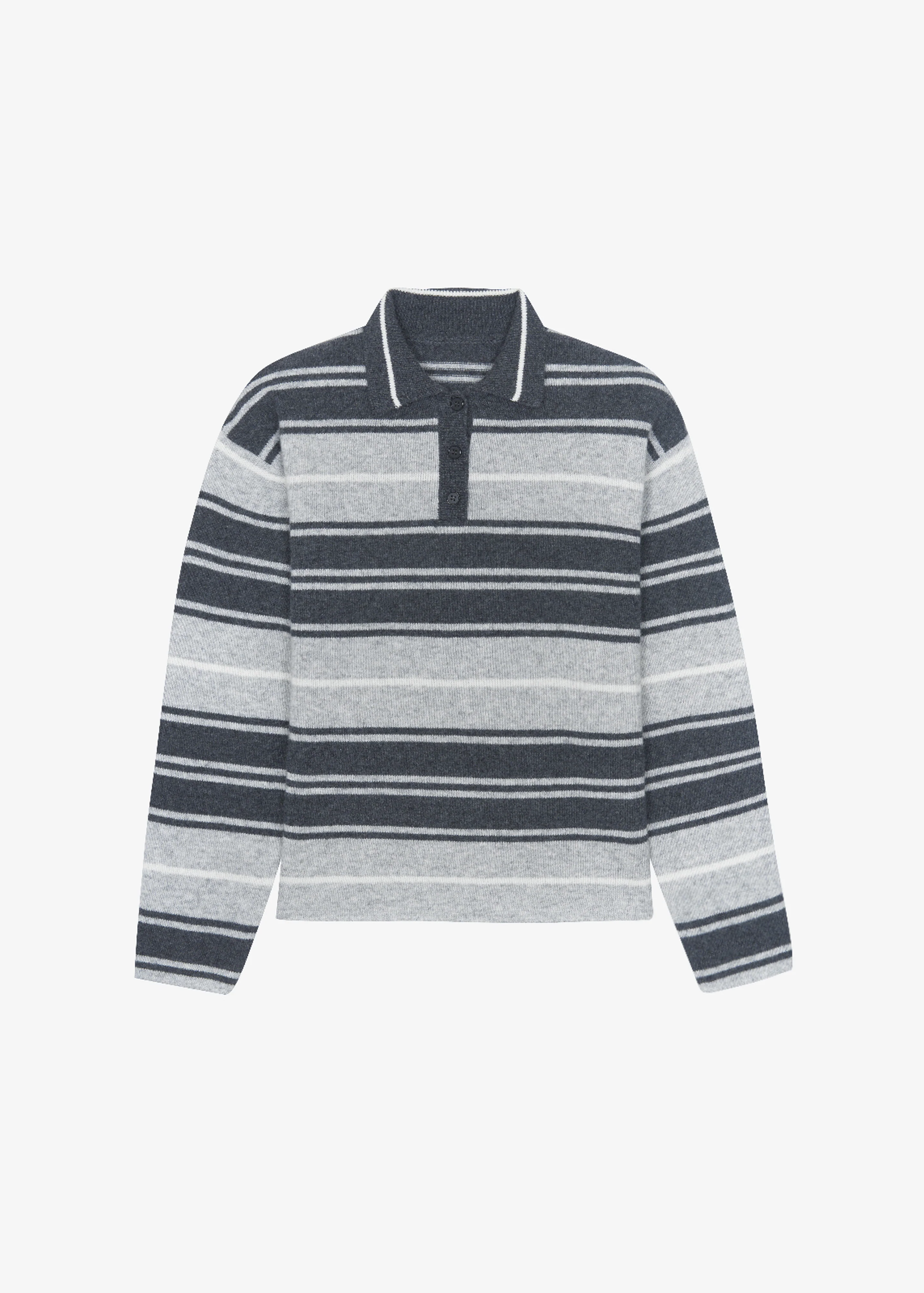 Belize Knit Polo Sweater - Grey Stripe - Image 11