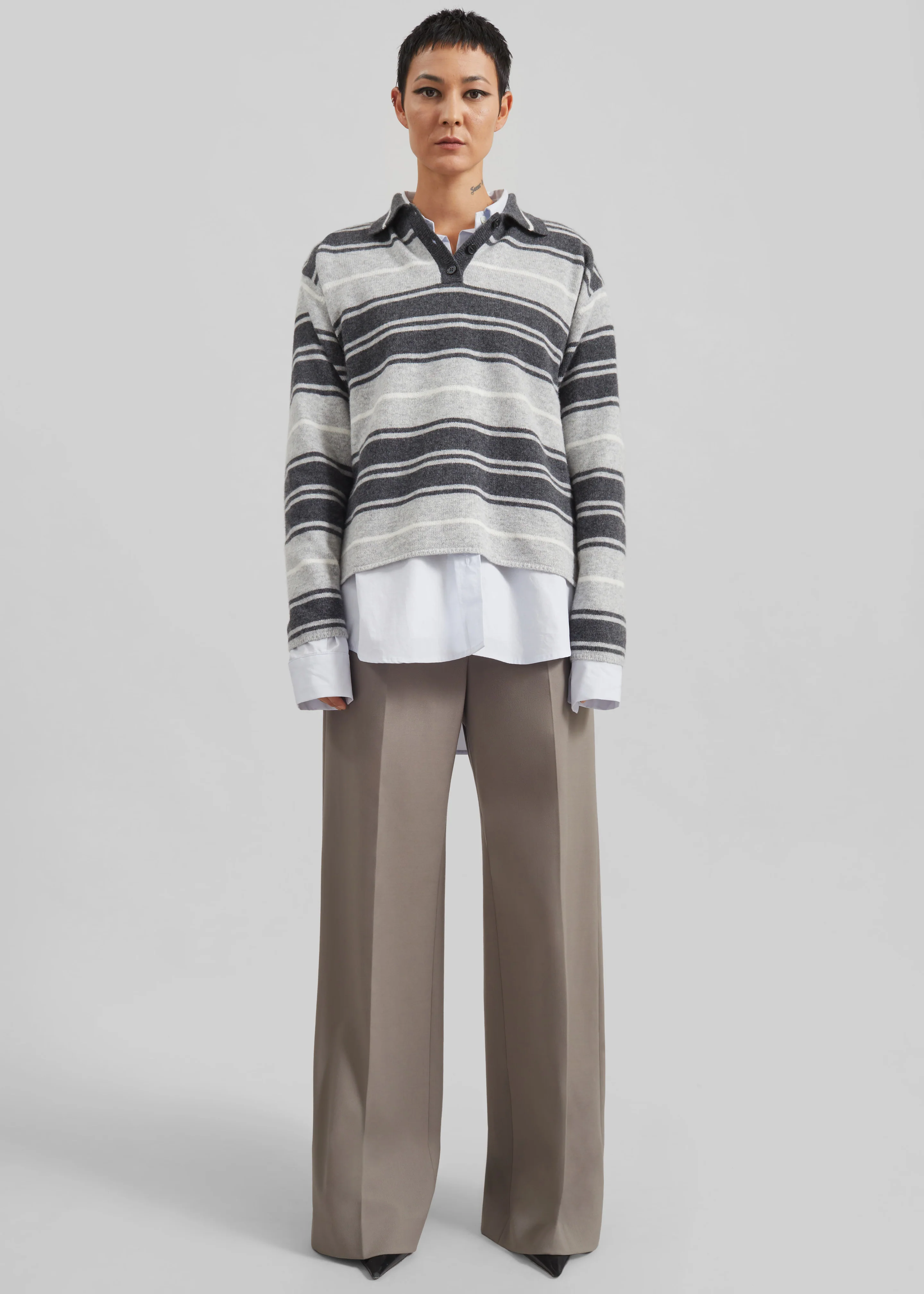 Belize Knit Polo Sweater - Grey Stripe - Image 2