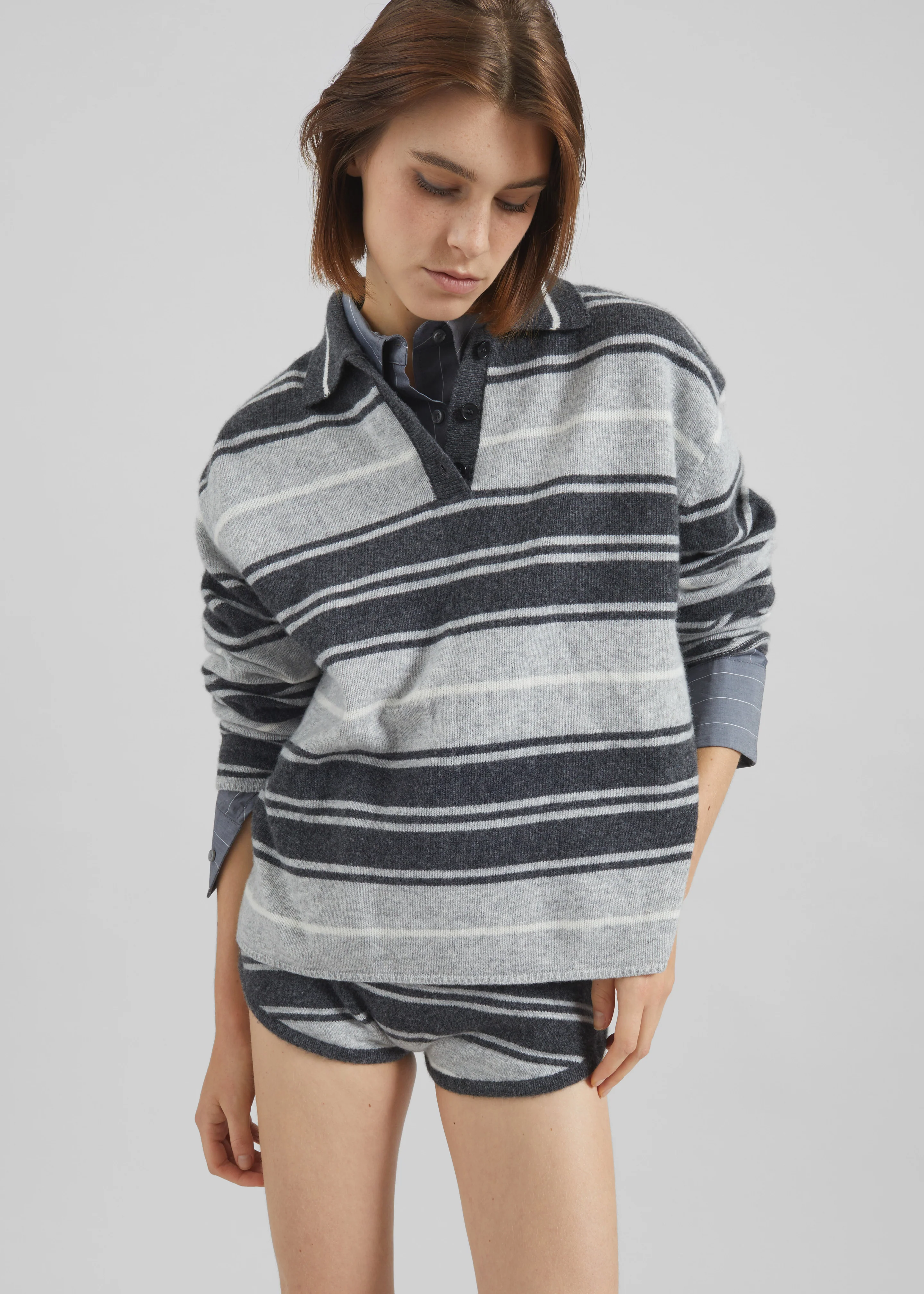 Belize Knit Polo Sweater - Grey Stripe - Image 4