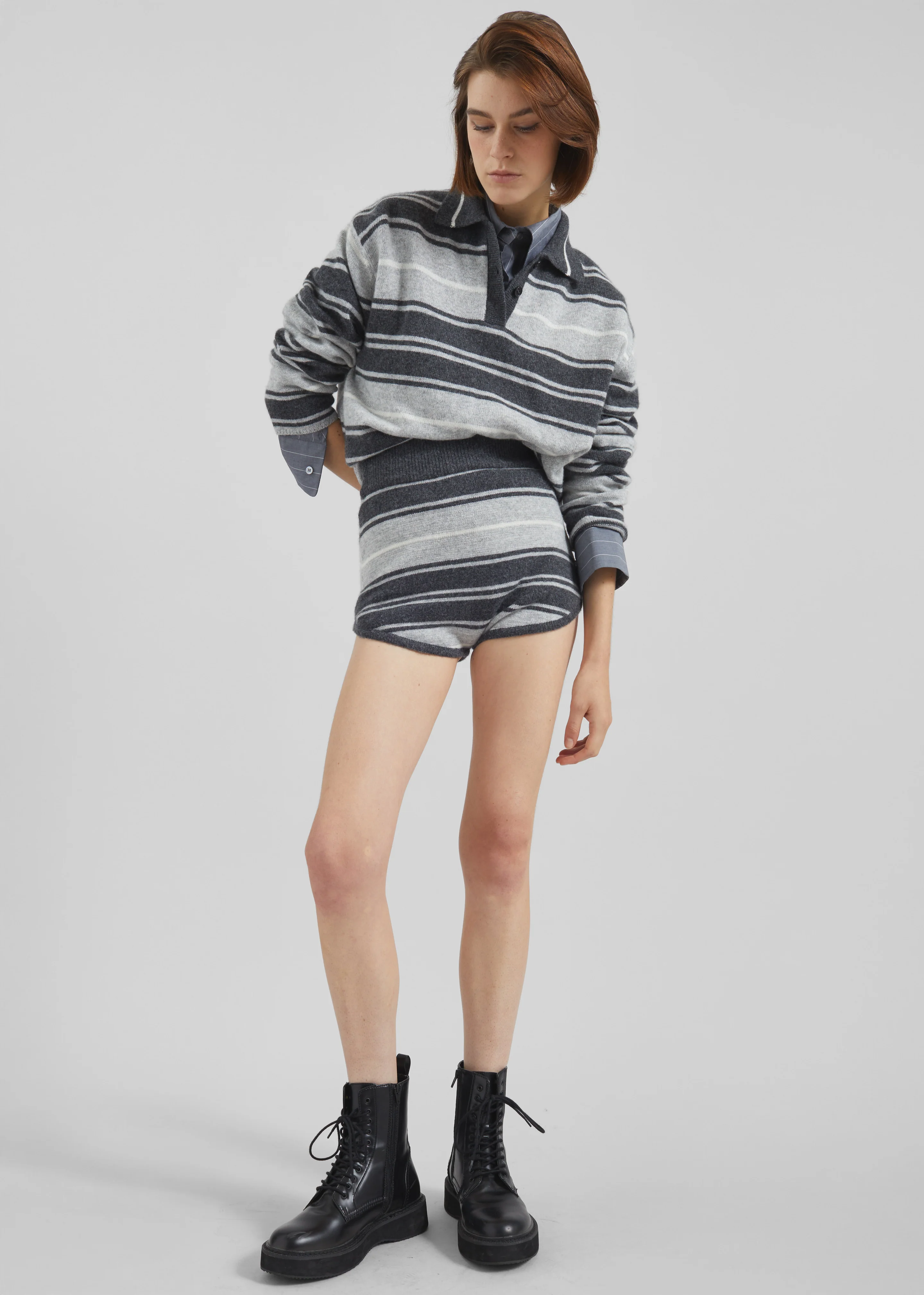 Belize Knit Polo Sweater - Grey Stripe - Image 8