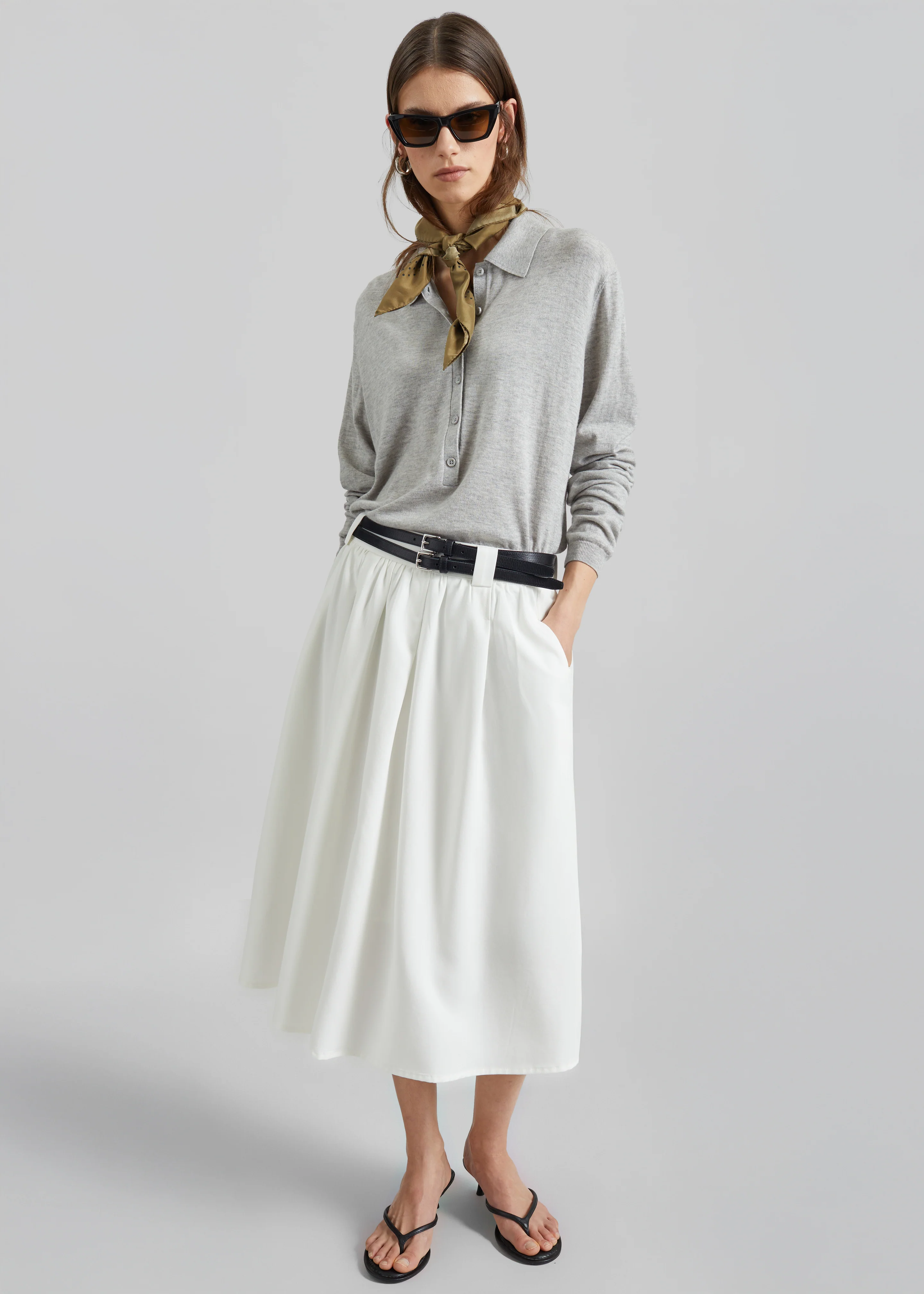 Bellona Flared Midi Skirt - White - Image 4