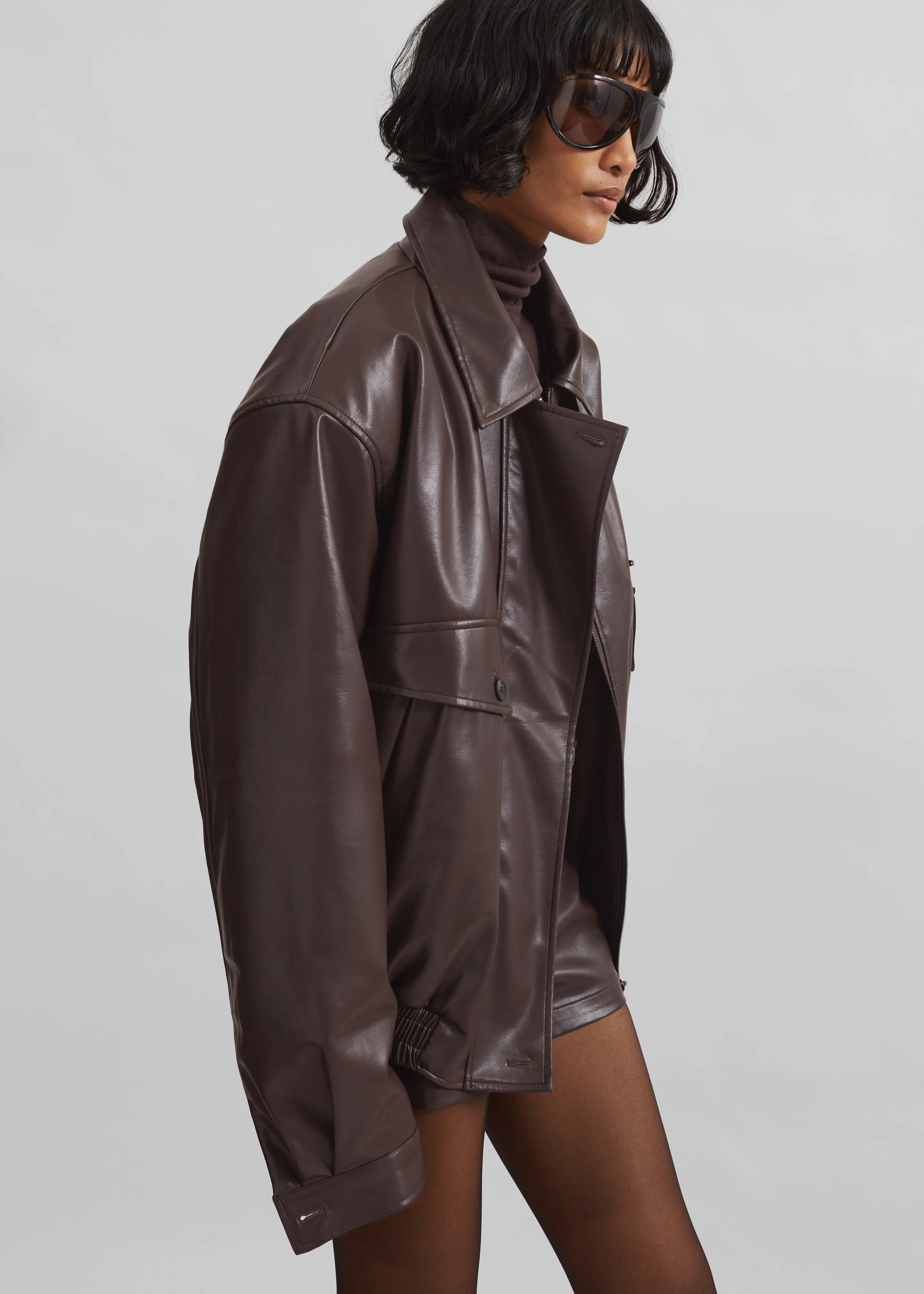 Belmont Faux Leather Jacket - Brown - Image 10