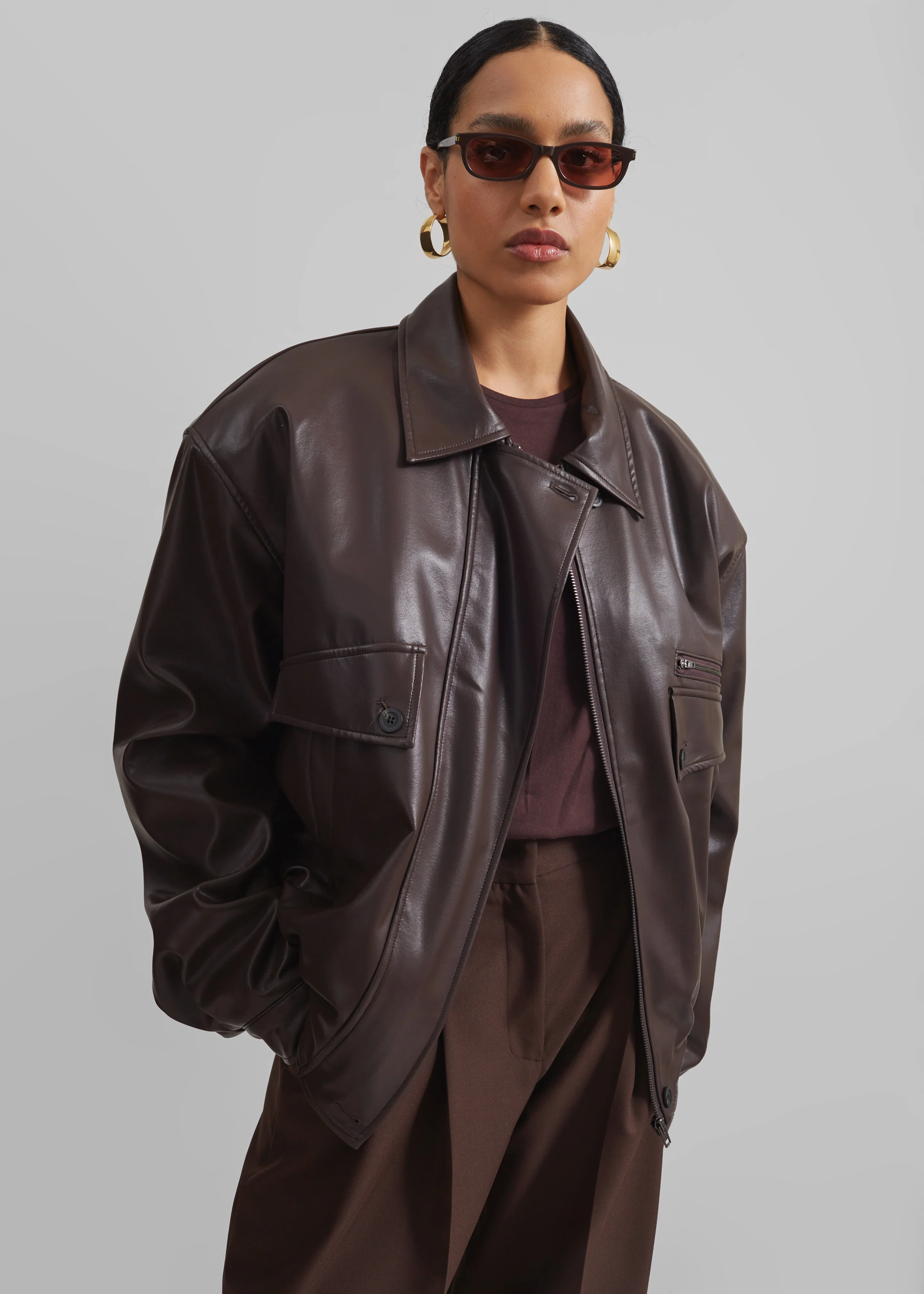 Belmont Faux Leather Jacket - Brown - Image 2