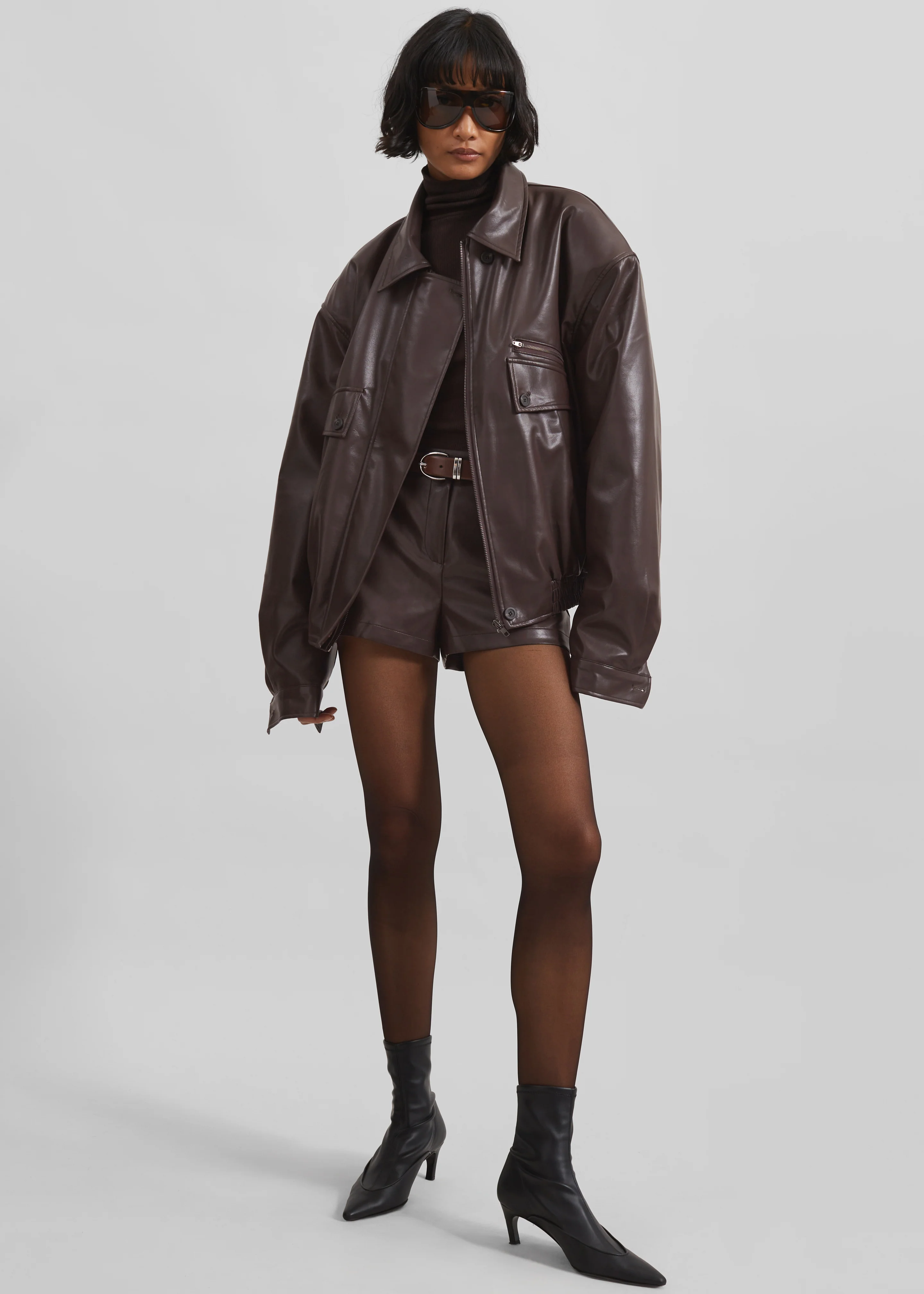 Belmont Faux Leather Jacket - Brown - Image 7