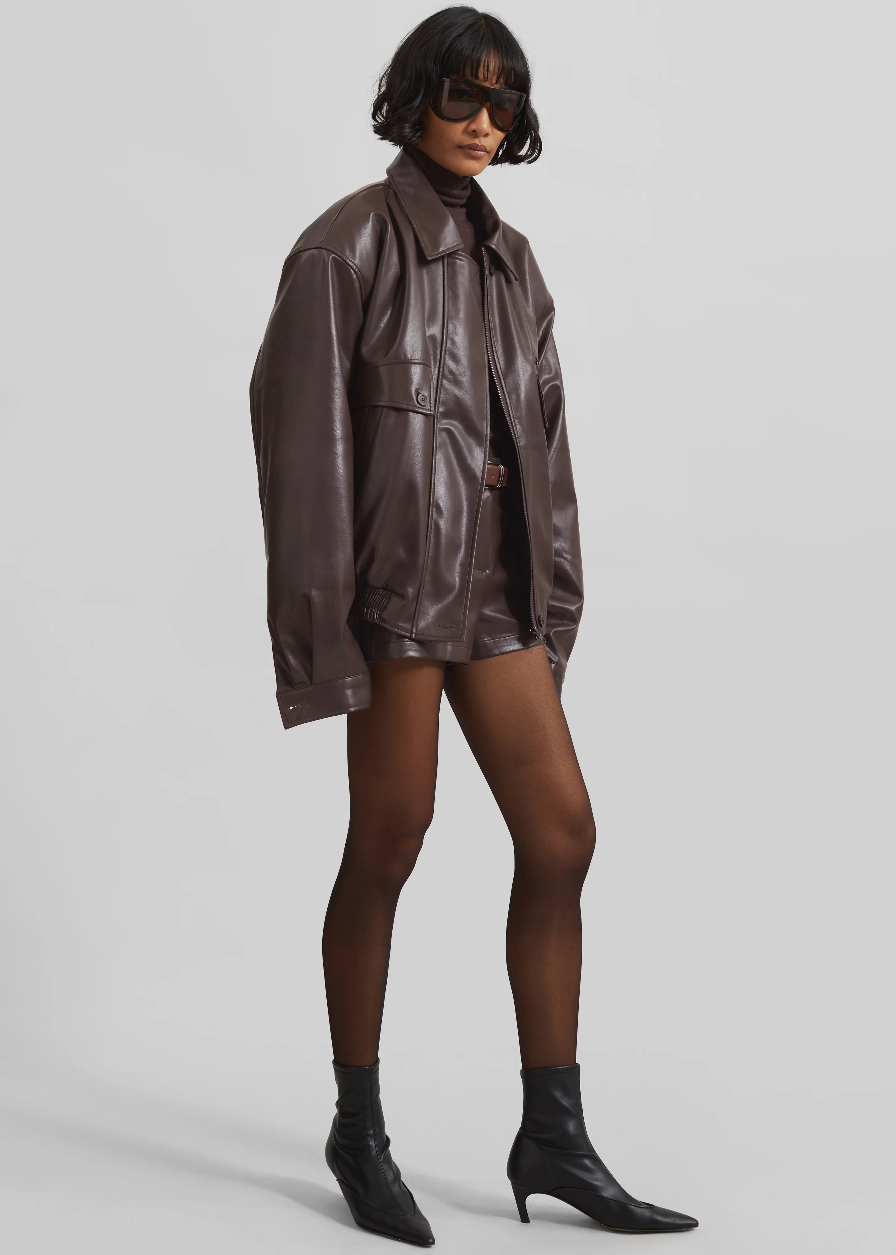 Belmont Faux Leather Jacket - Brown - Image 9