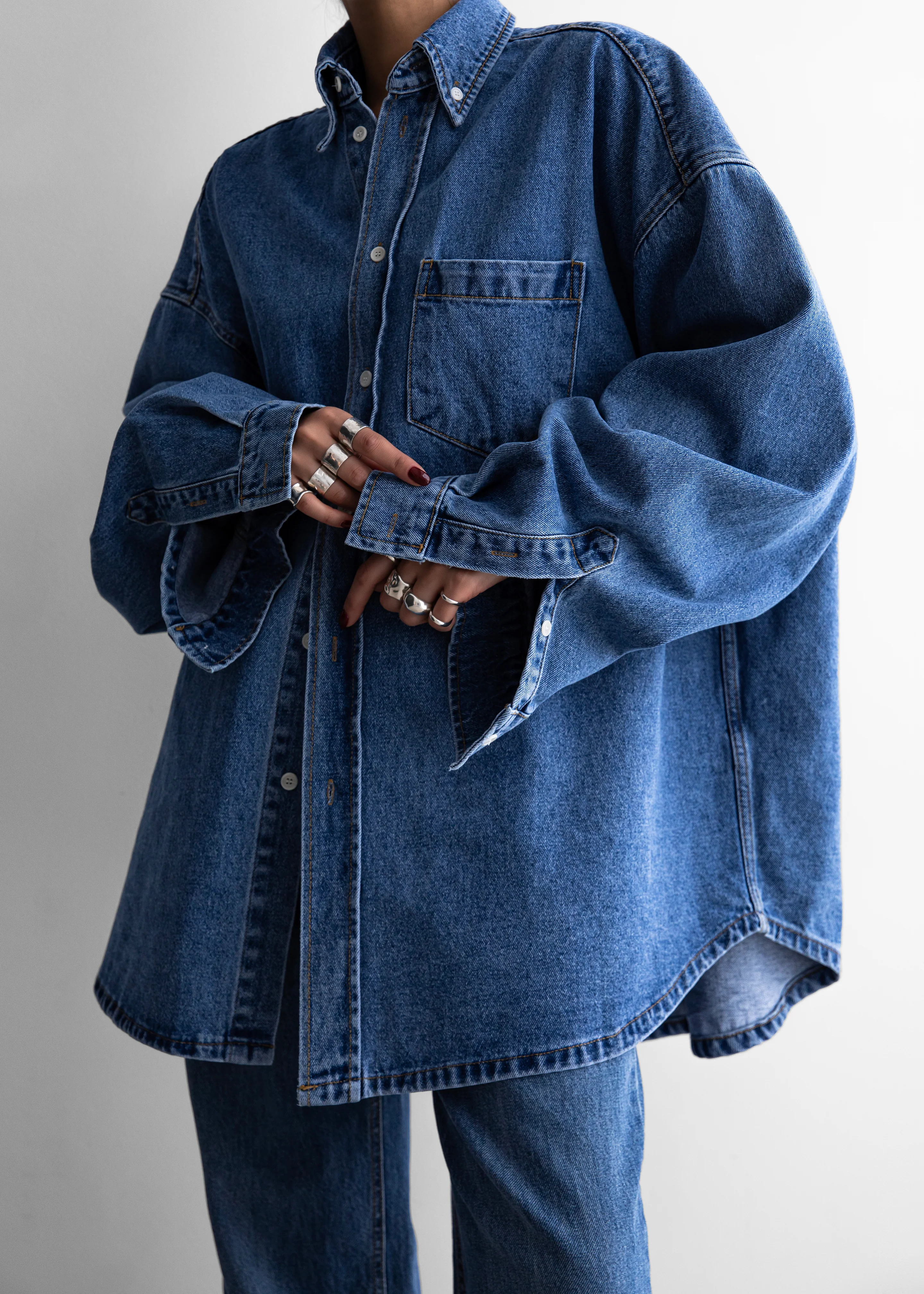 Belvis Oversized Denim Shirt - Medium Wash - Image 10