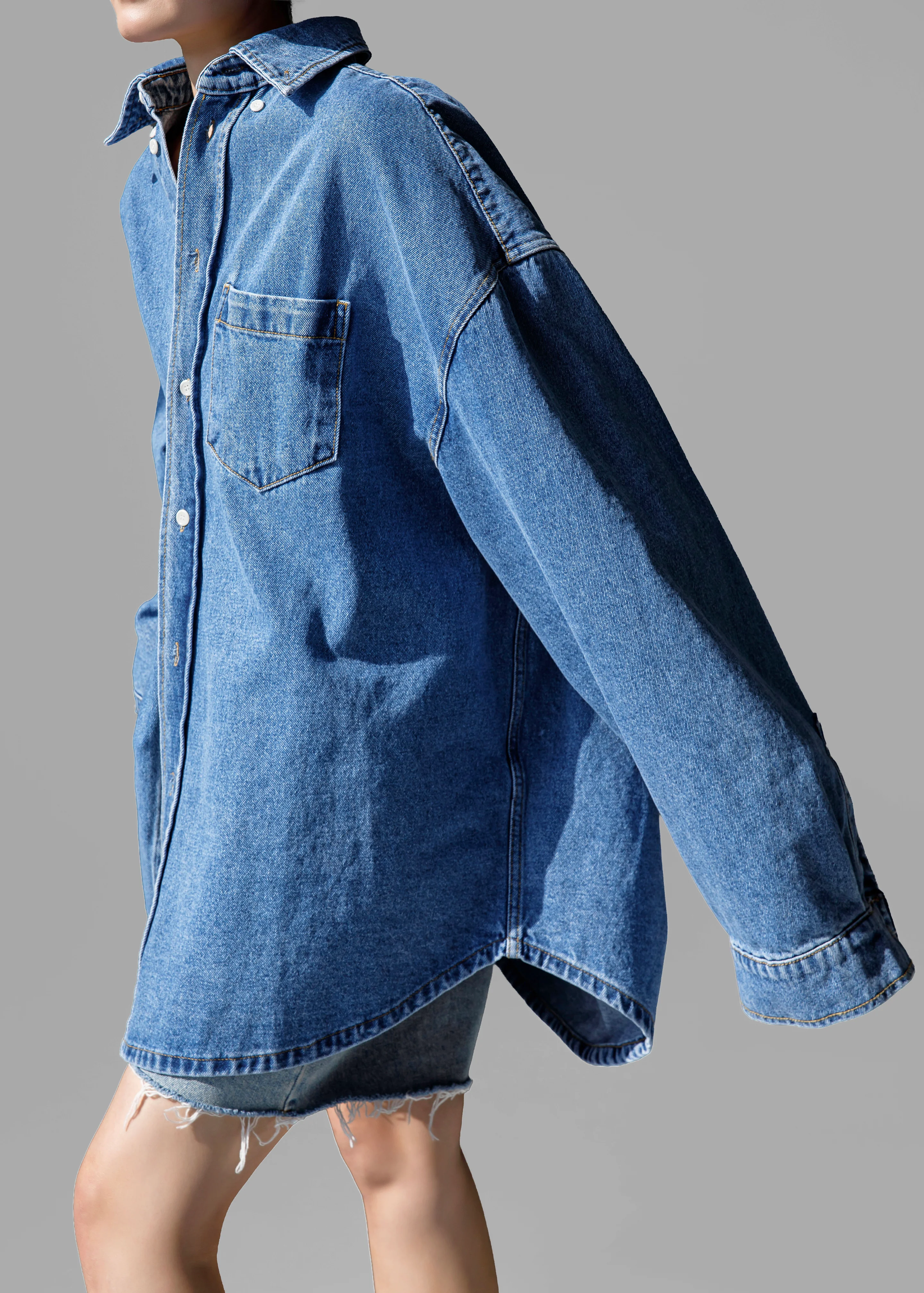 Belvis Oversized Denim Shirt - Medium Wash - Image 4