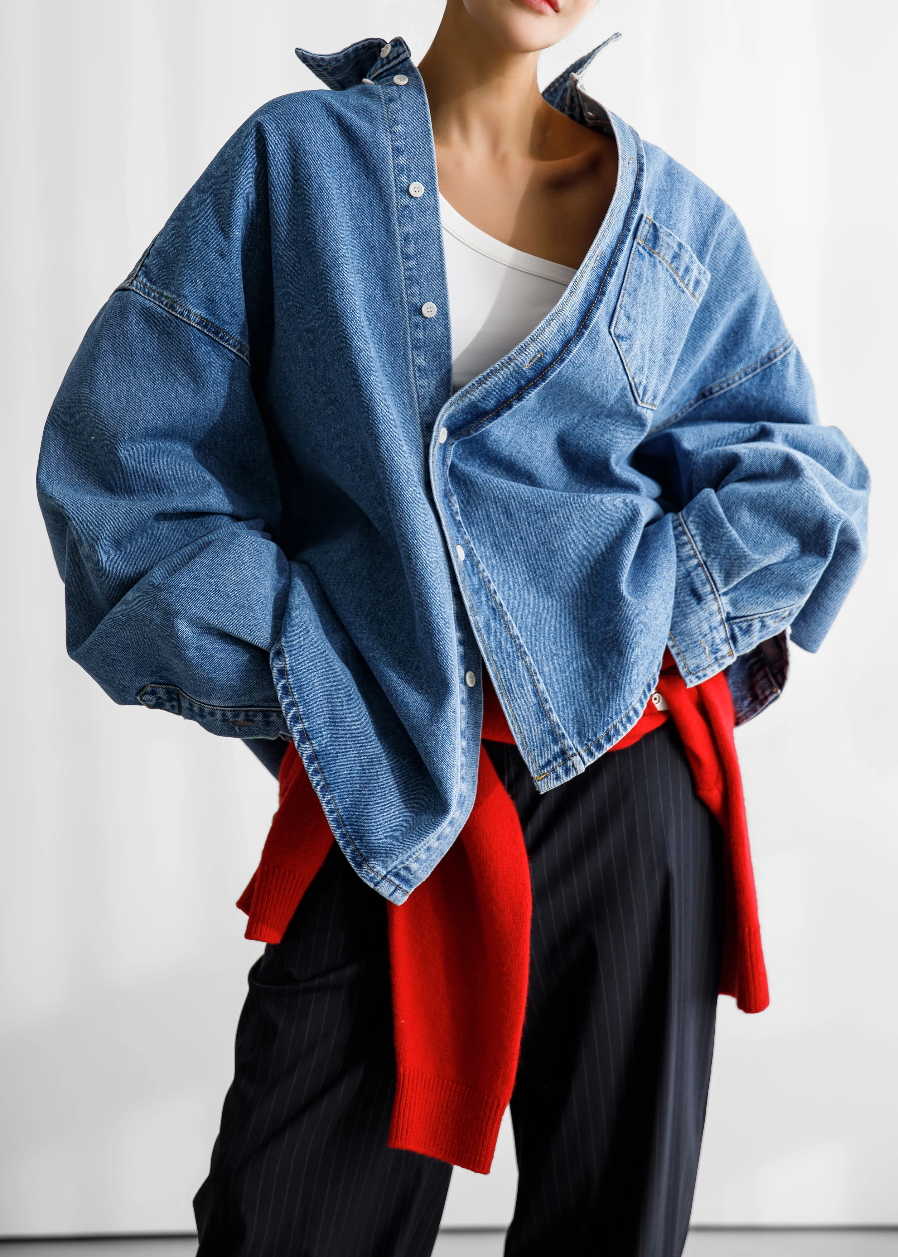 Belvis Oversized Denim Shirt - Medium Wash - Image 6
