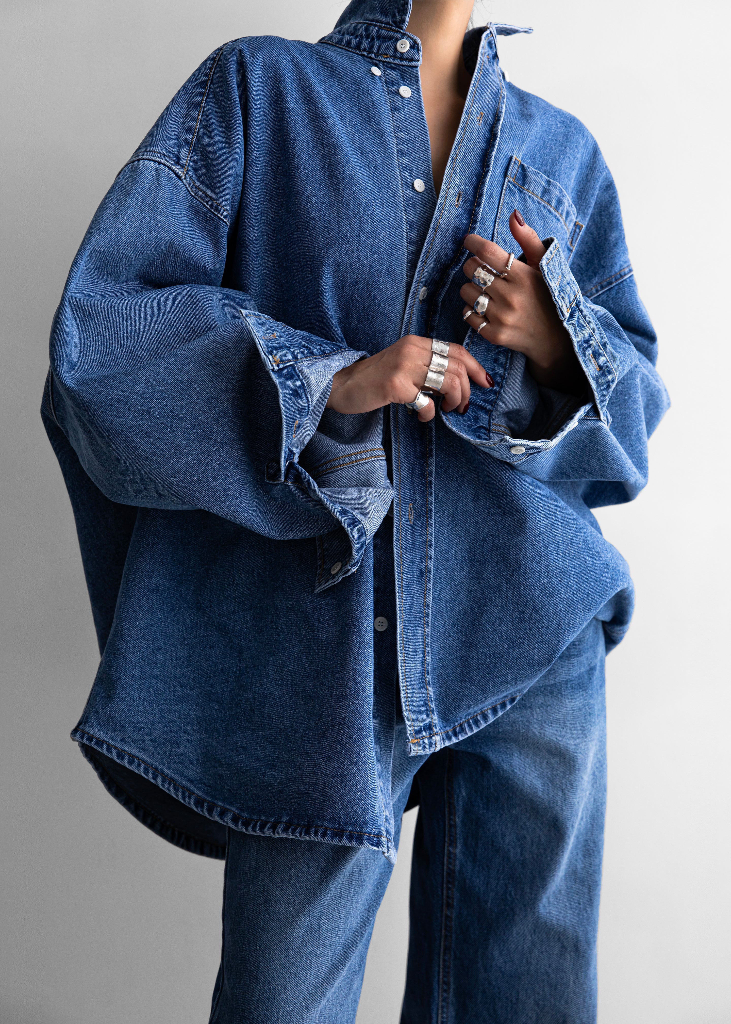 Belvis Oversized Denim Shirt - Medium Wash - Image 7