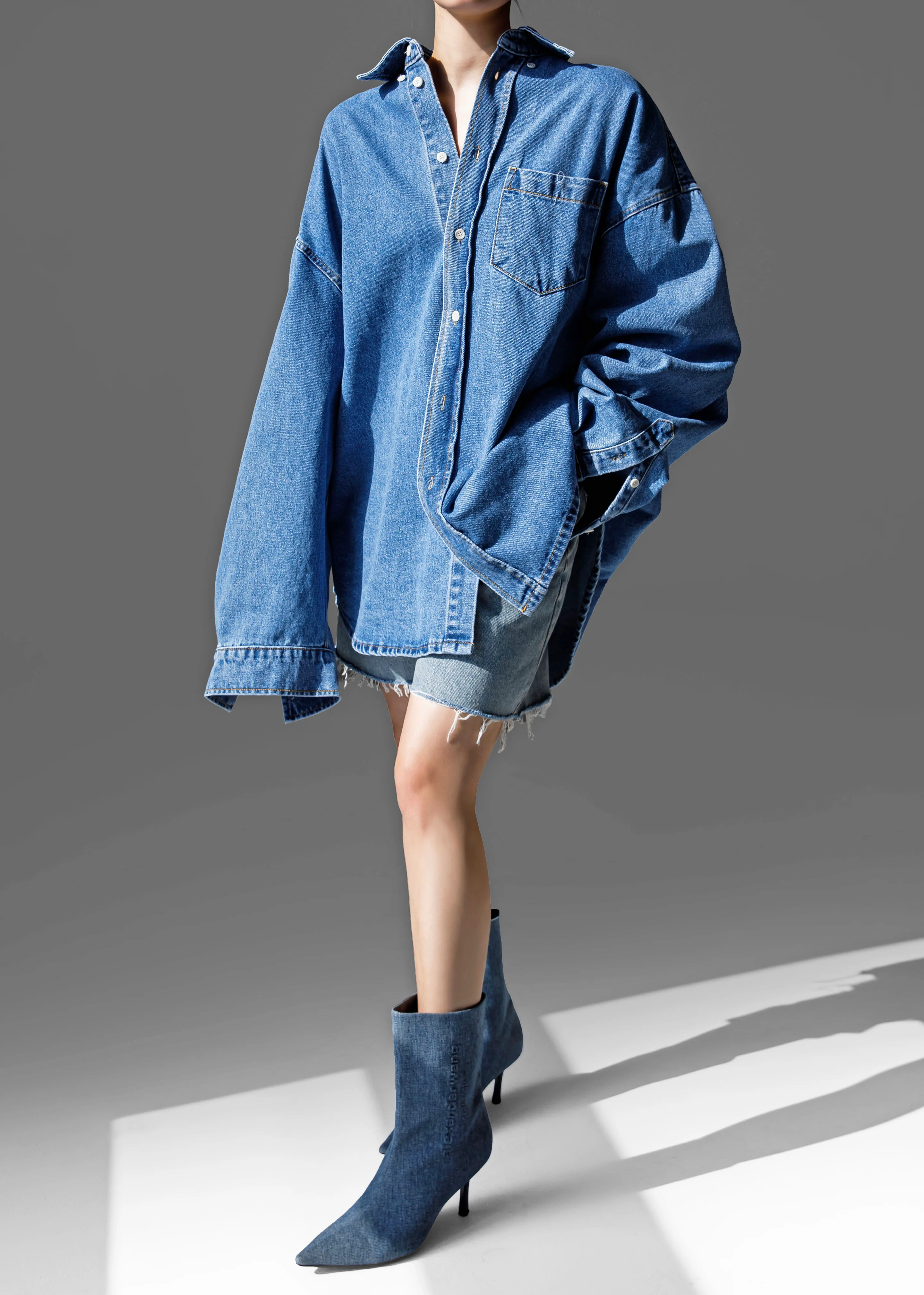 Belvis Oversized Denim Shirt - Medium Wash - Image 9