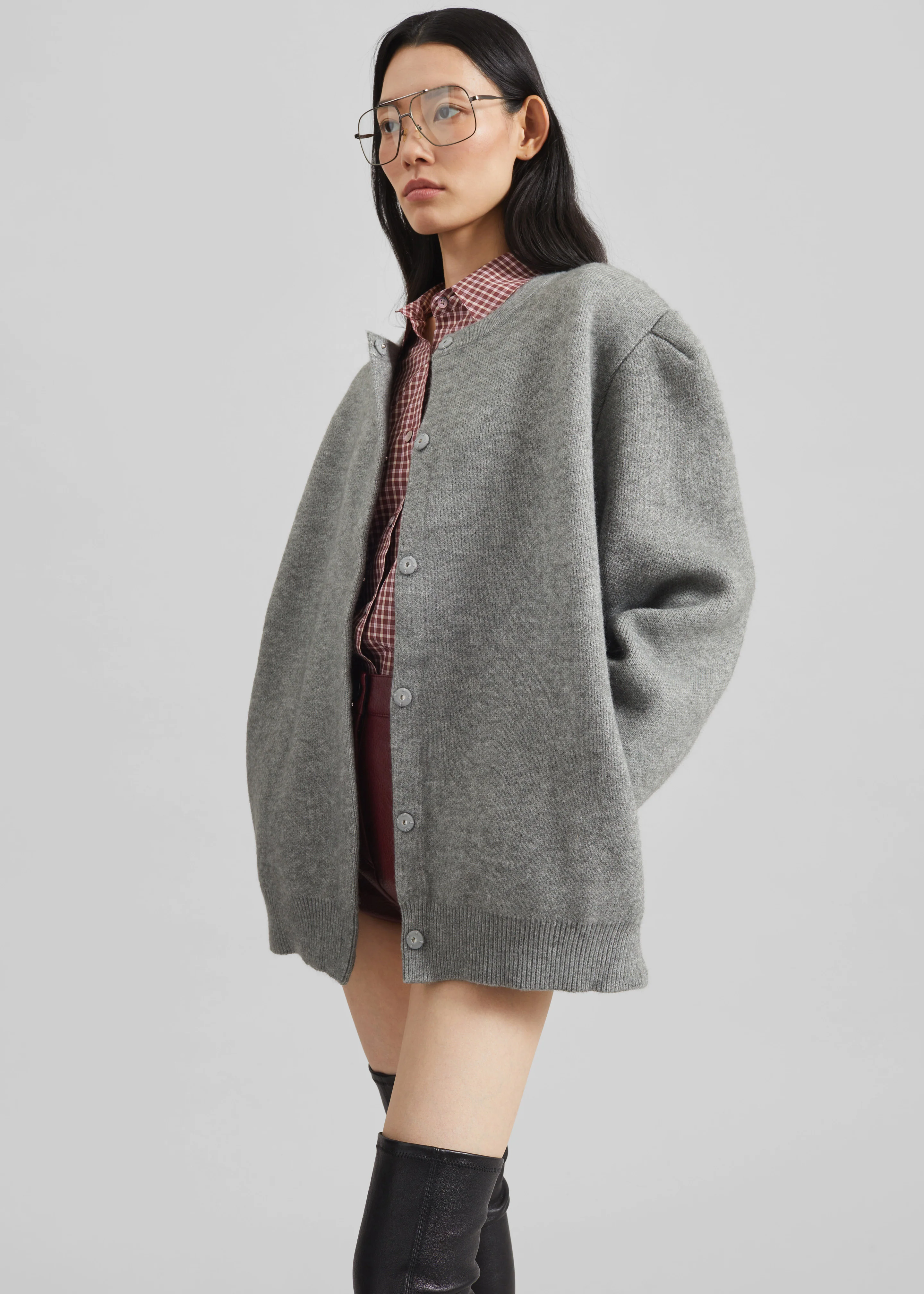 Bergen Padded Knit Cardigan - Grey - Image 6