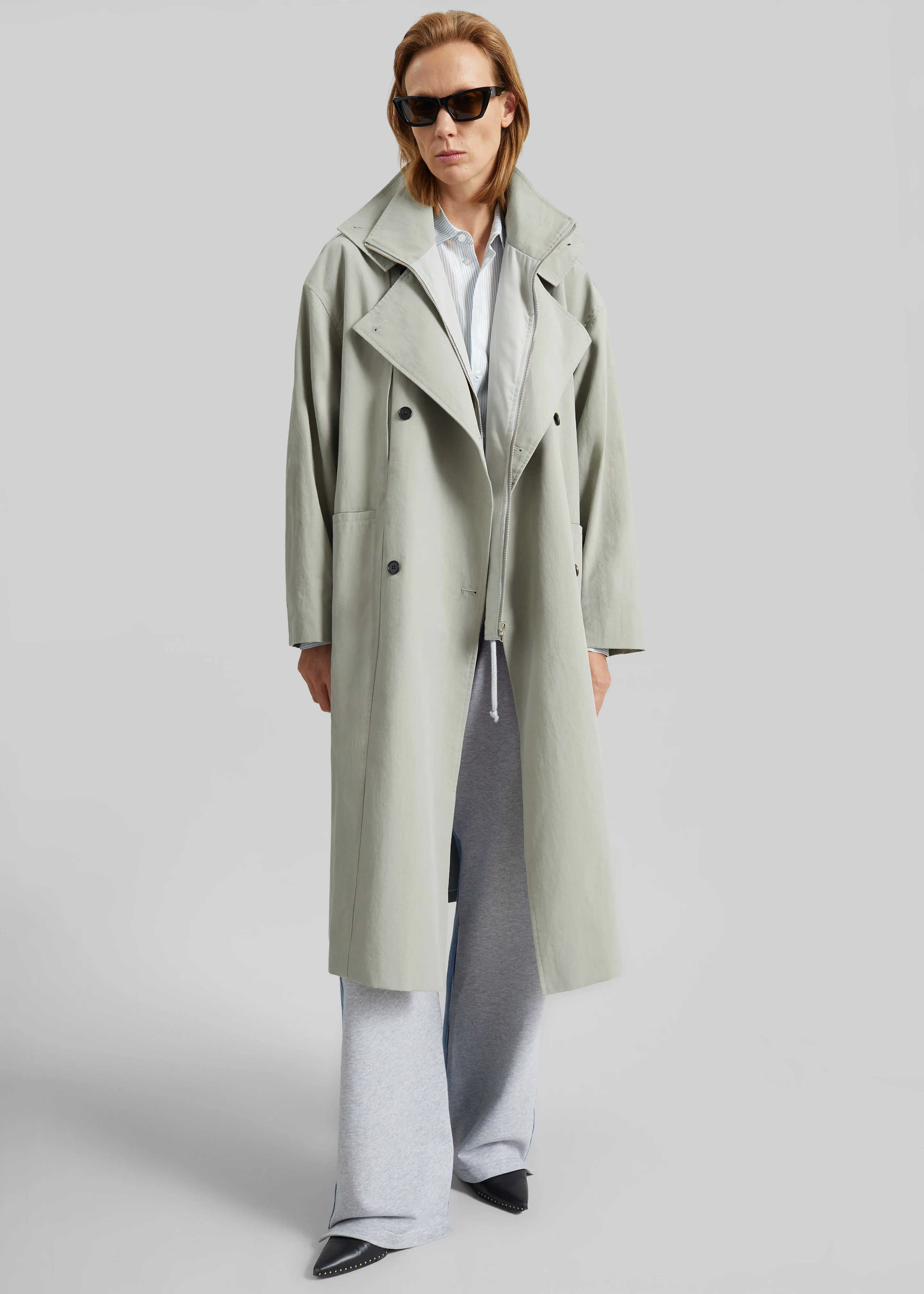 Besme Layered Trench Coat - Sage - Image 7