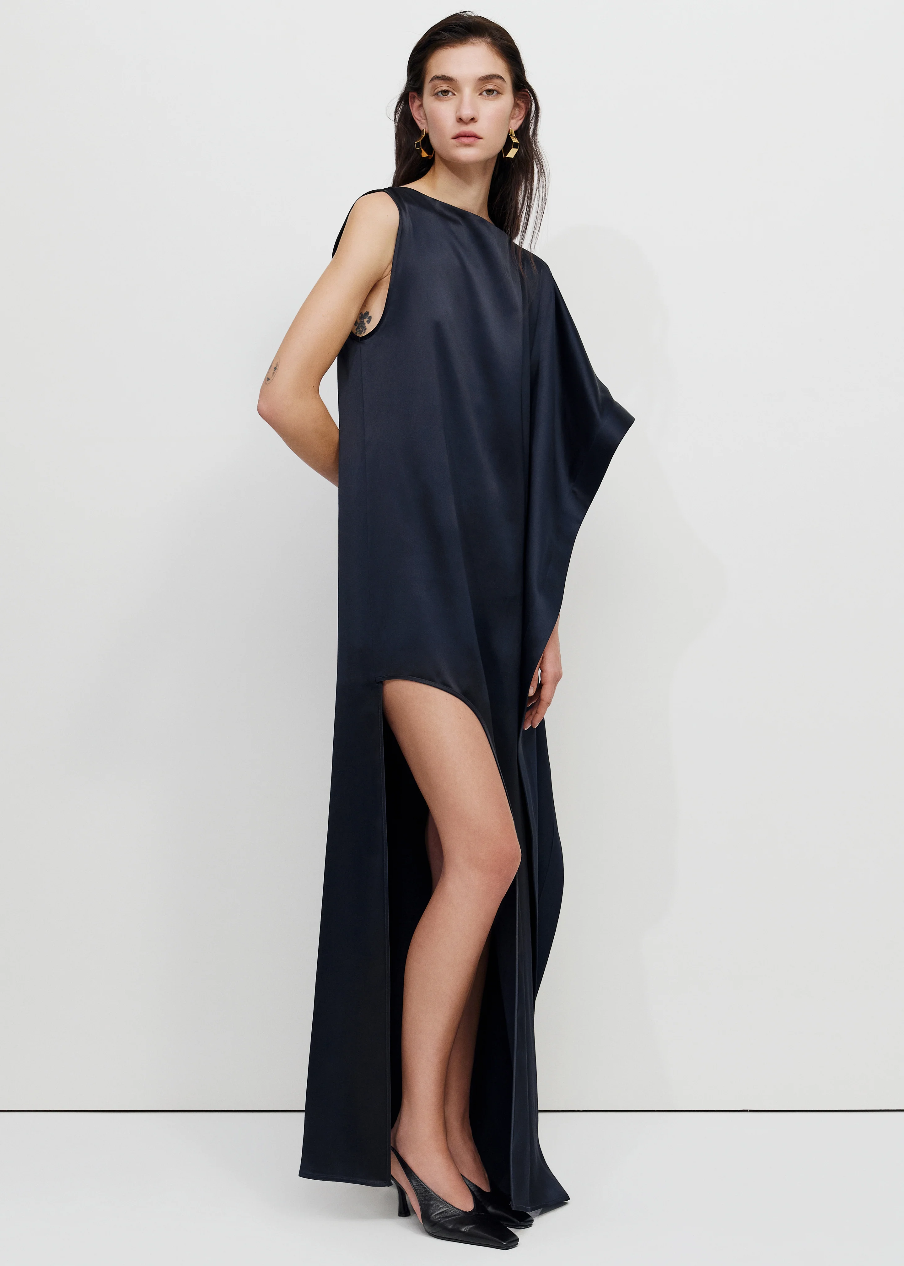 Bevza Asymmetric Maxi Dress - Dark Ink Navy - Image 3