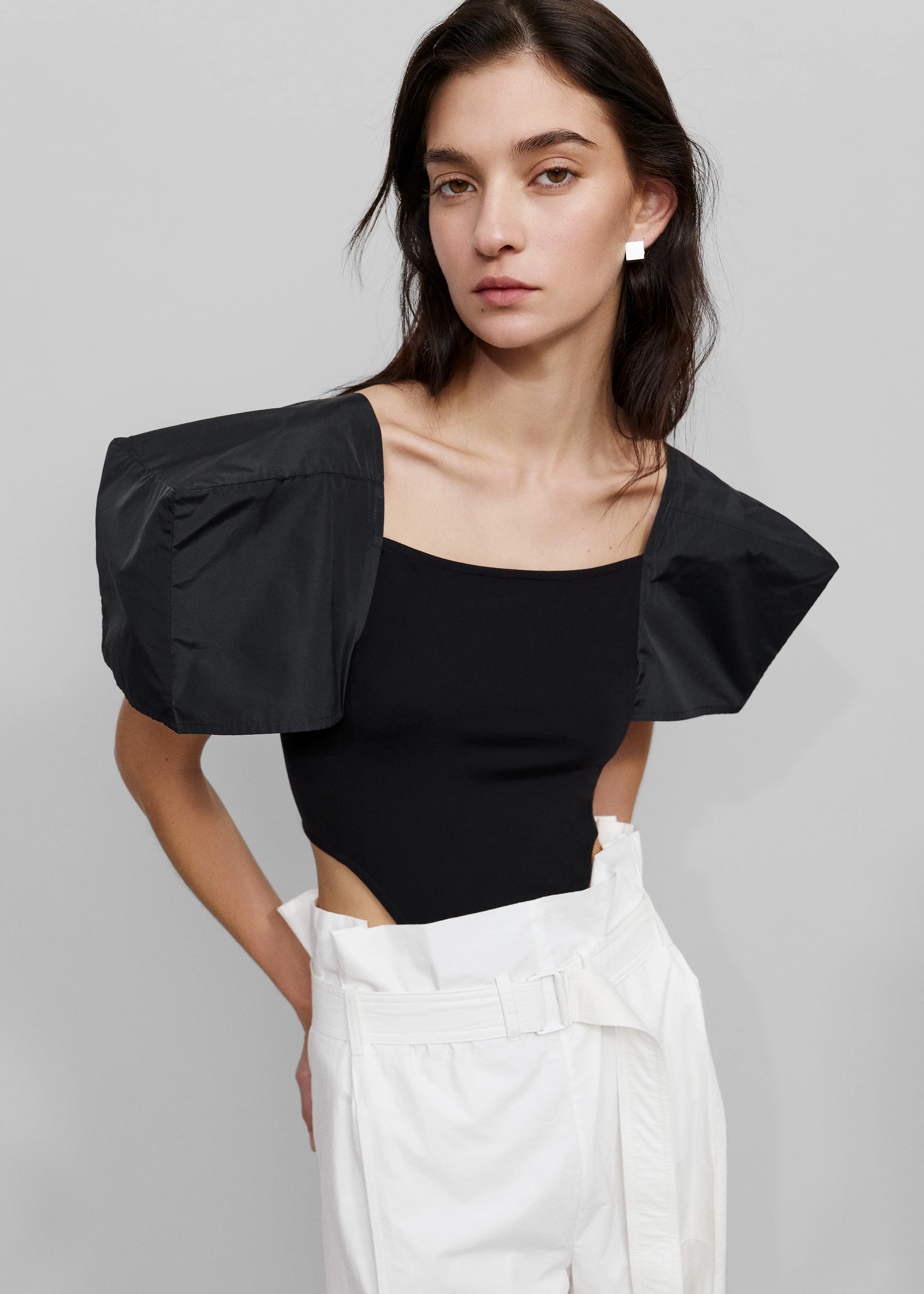 Bevza Square Shoulder Bodysuit - Black