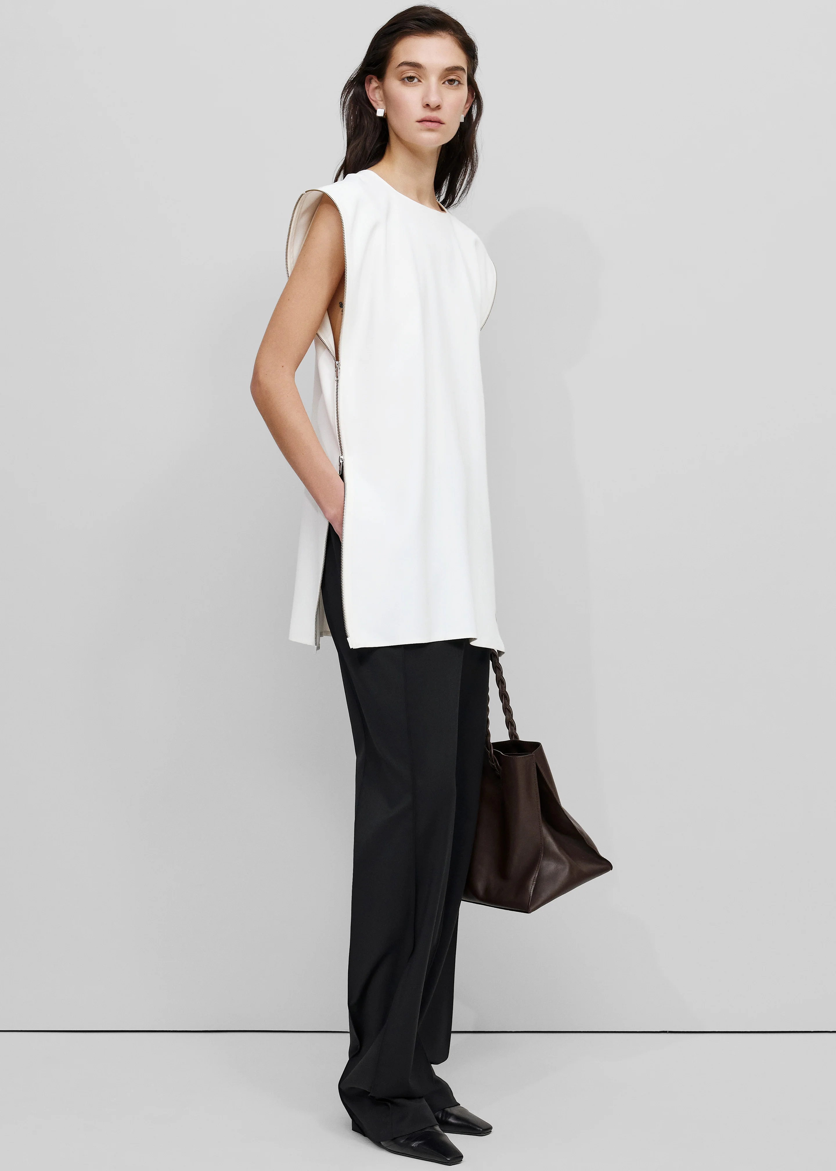 Bevza Zipper Tunic Top - White - Image 3